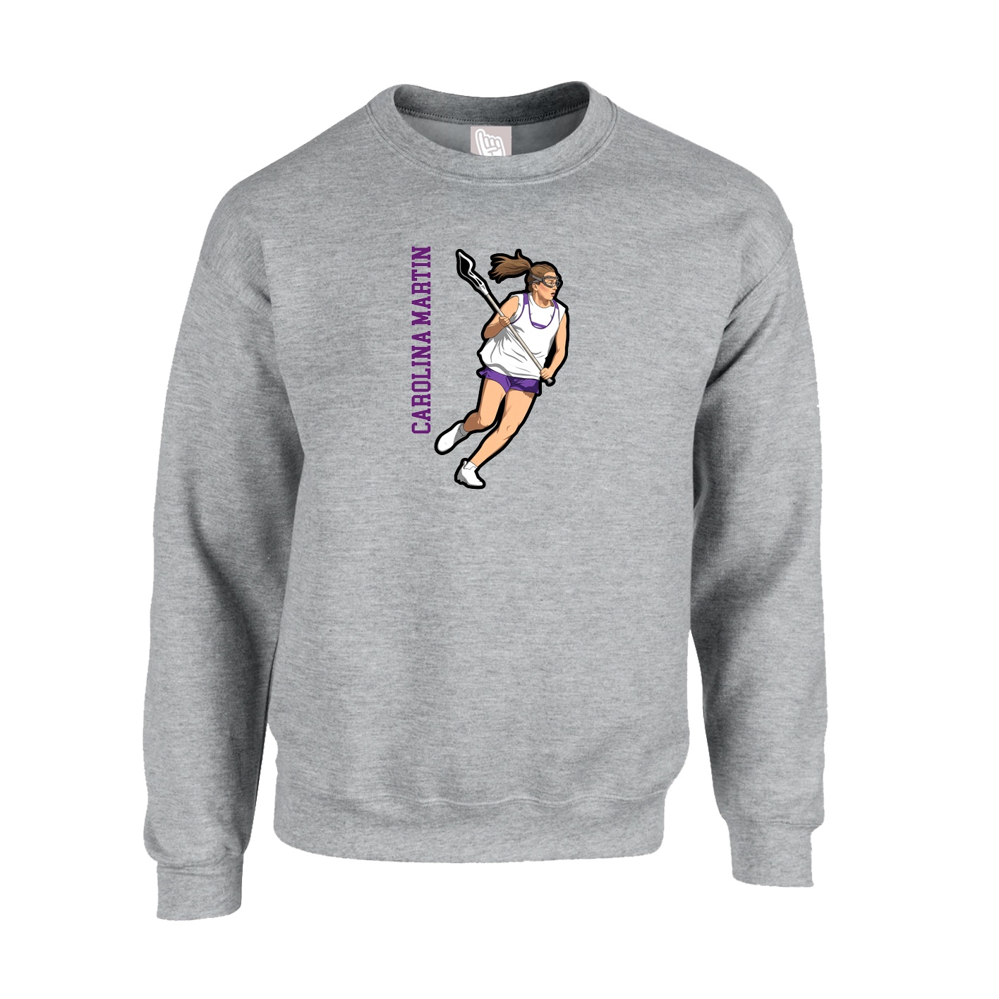 Fleece Crew — Name Vertical in Grey