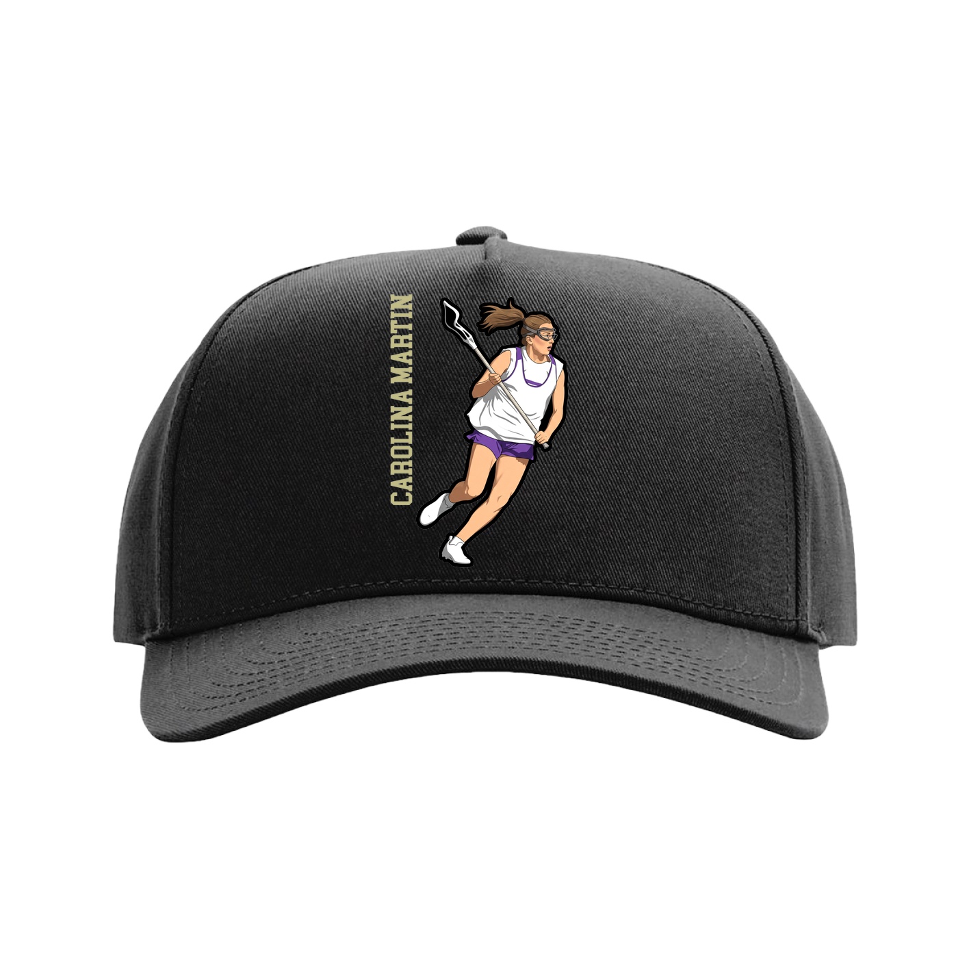 Full Fabric Five-Panel Champ Cap — Name Vertical in Black