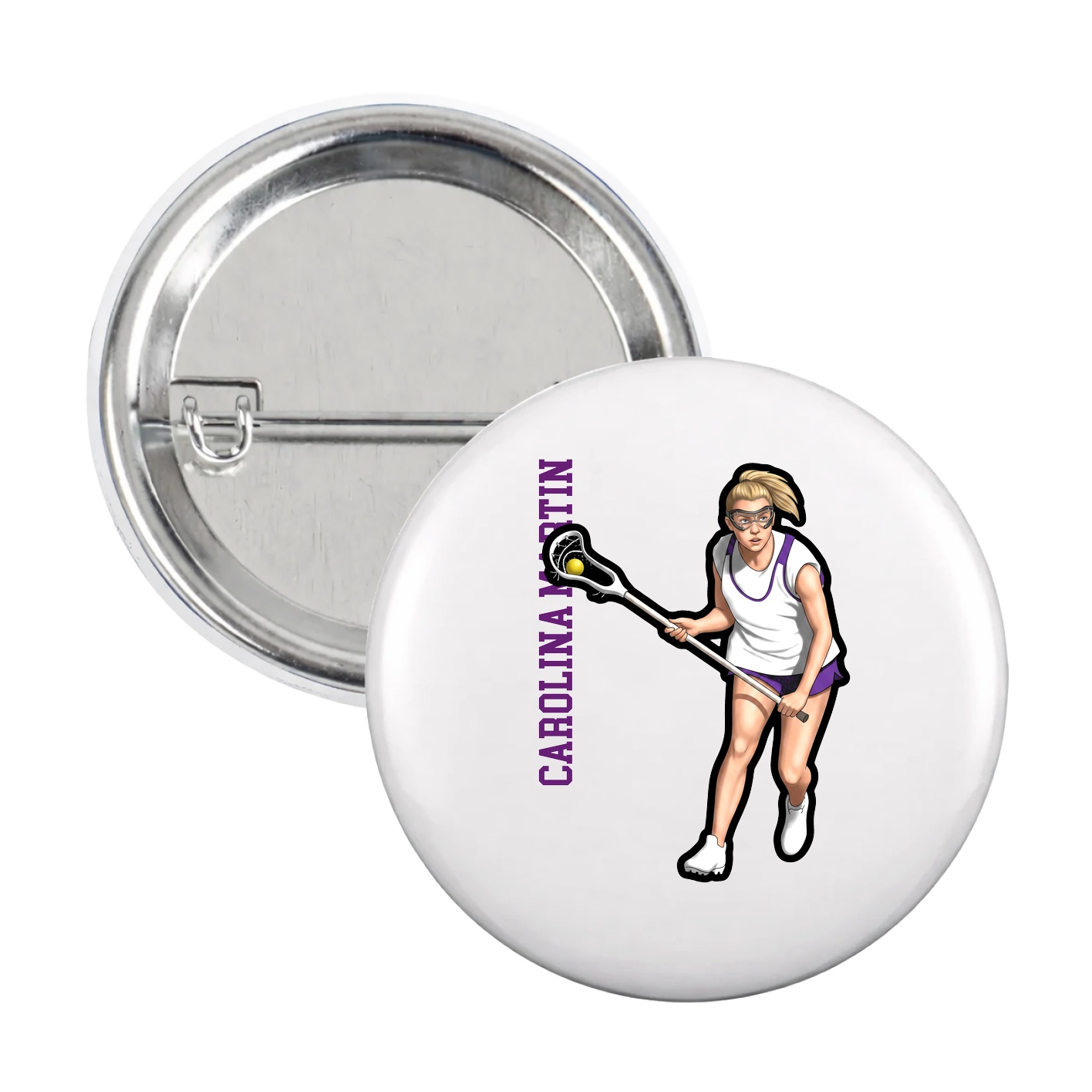 Game Day Button — Name Vertical in White