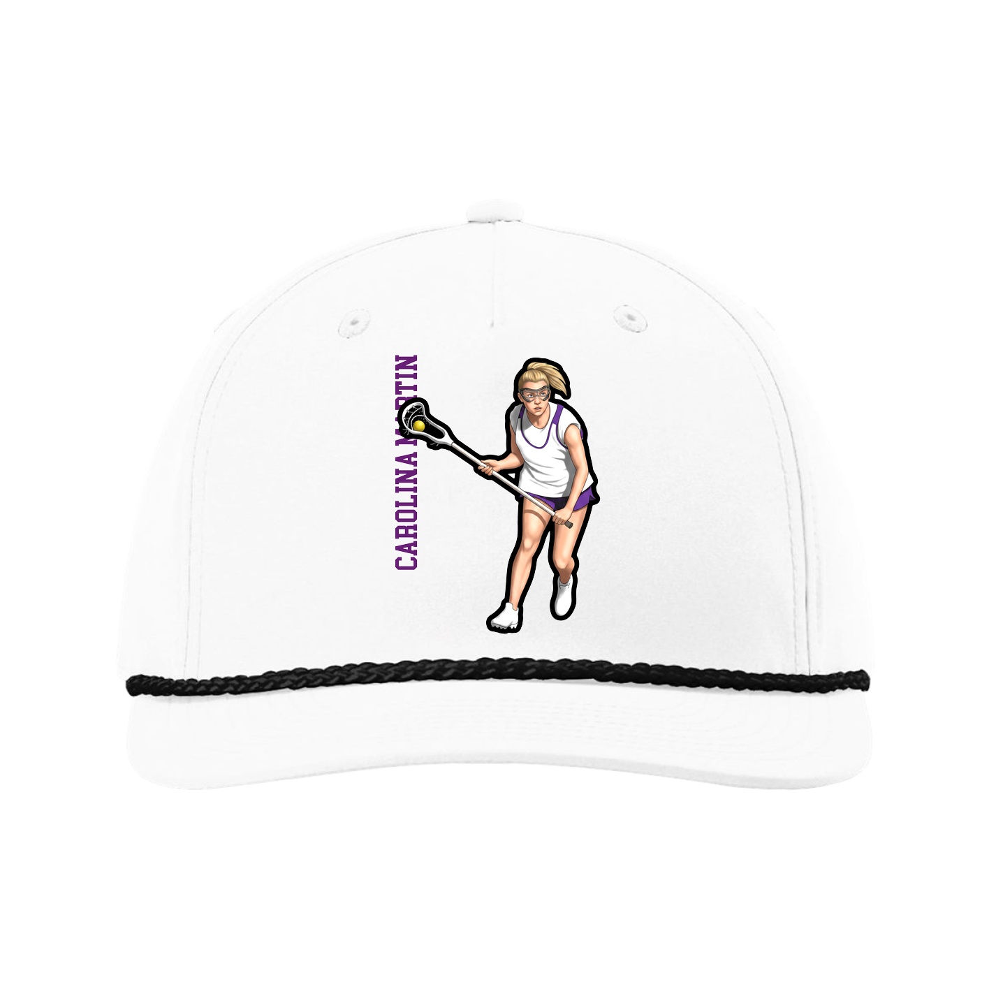 Five-Panel Classic Rope Cap — Name Vertical in White