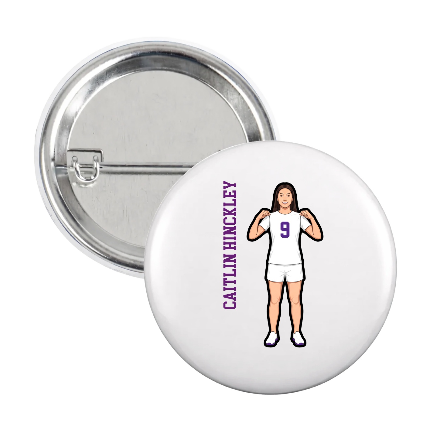 Game Day Button — Name Vertical in White