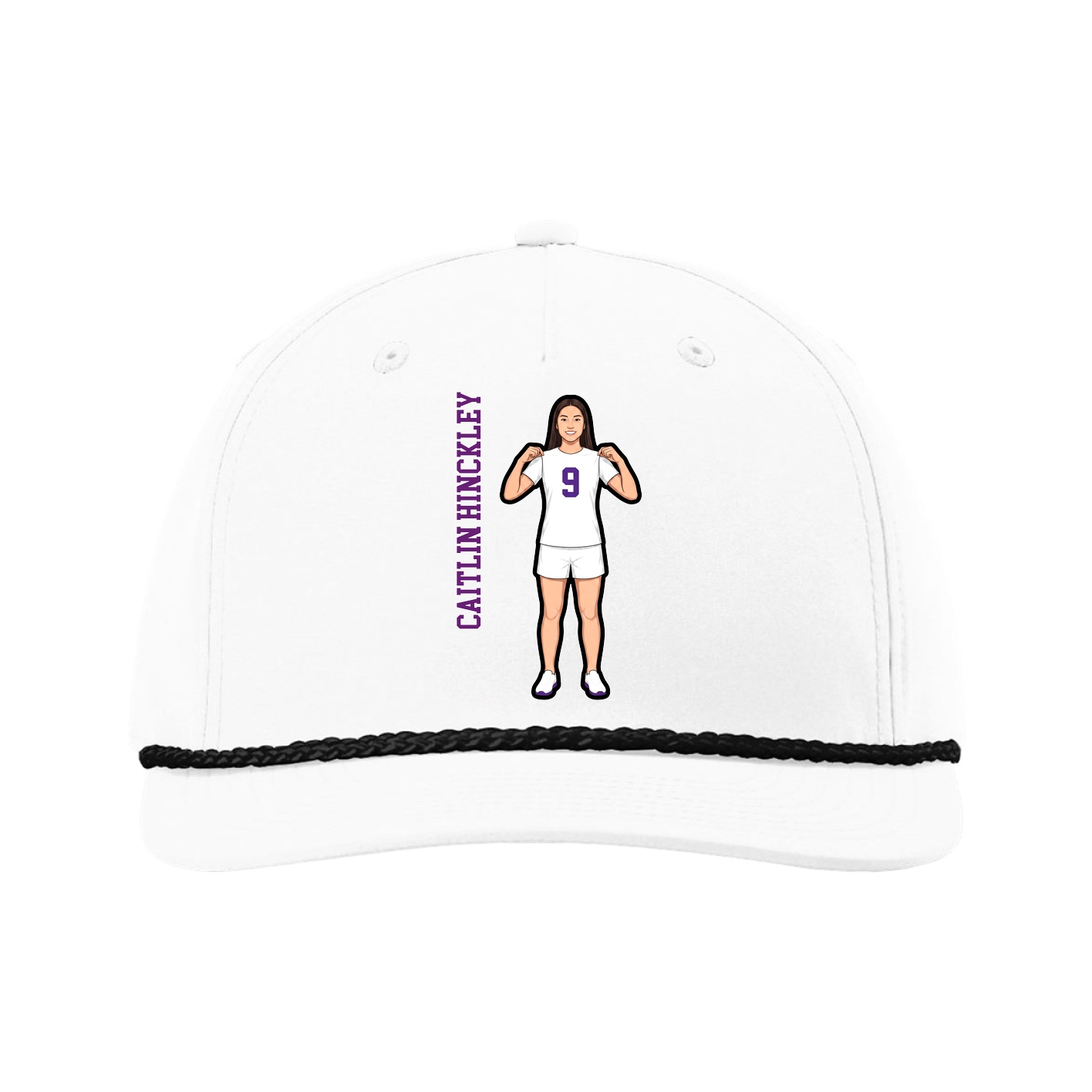 Five-Panel Classic Rope Cap — Name Vertical in White