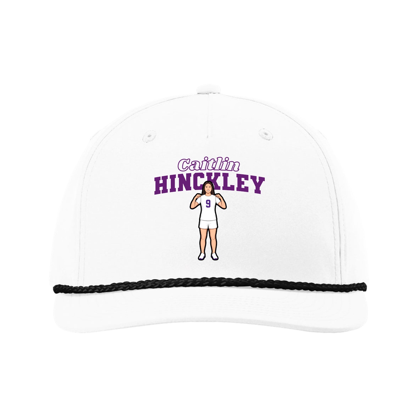 Five-Panel Classic Rope Cap — Name Arch in White