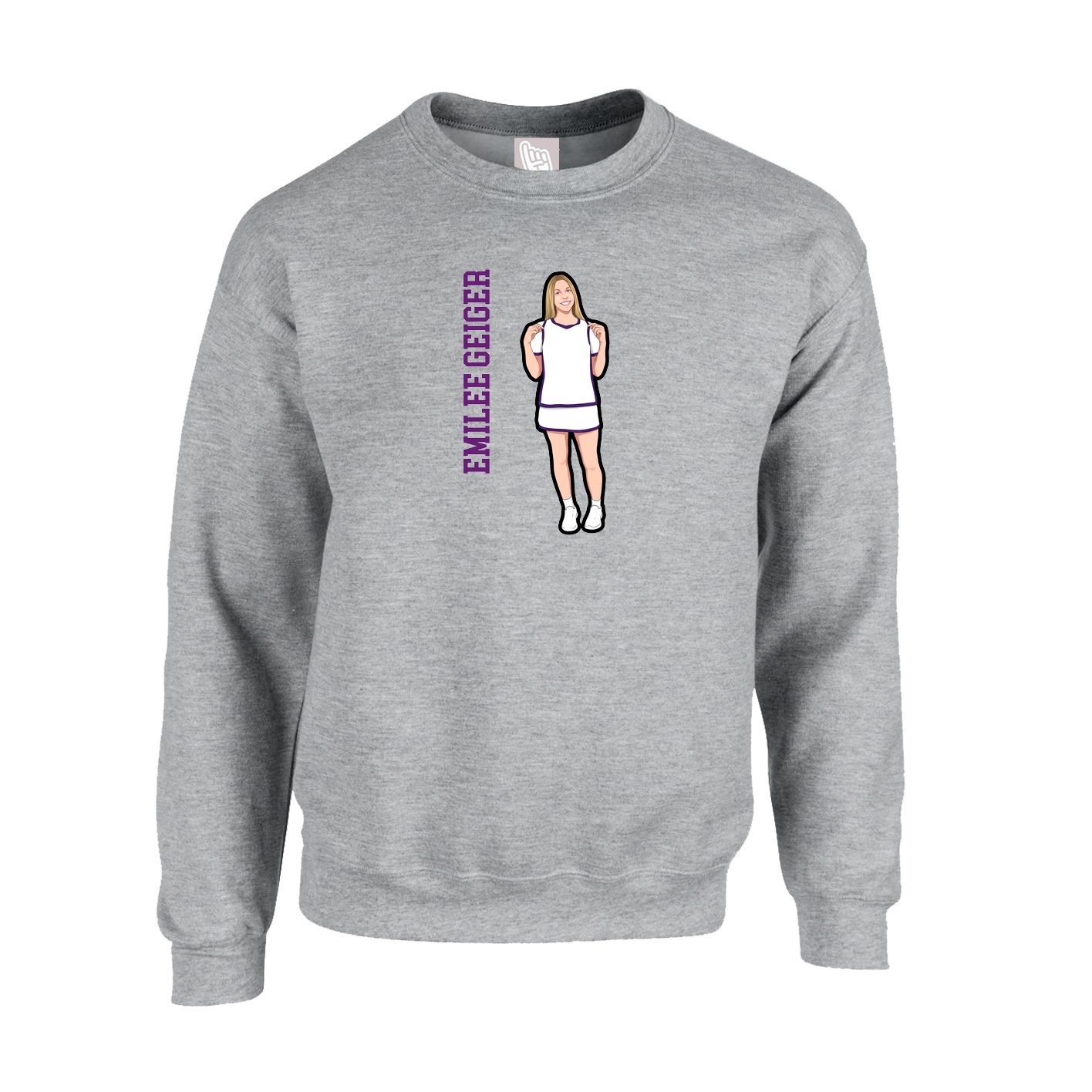 Fleece Crew — Name Vertical in Grey