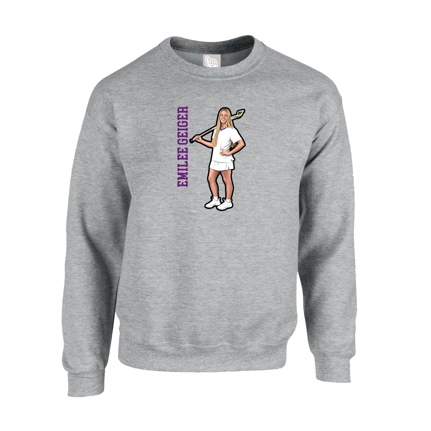 Fleece Crew — Name Vertical in Grey