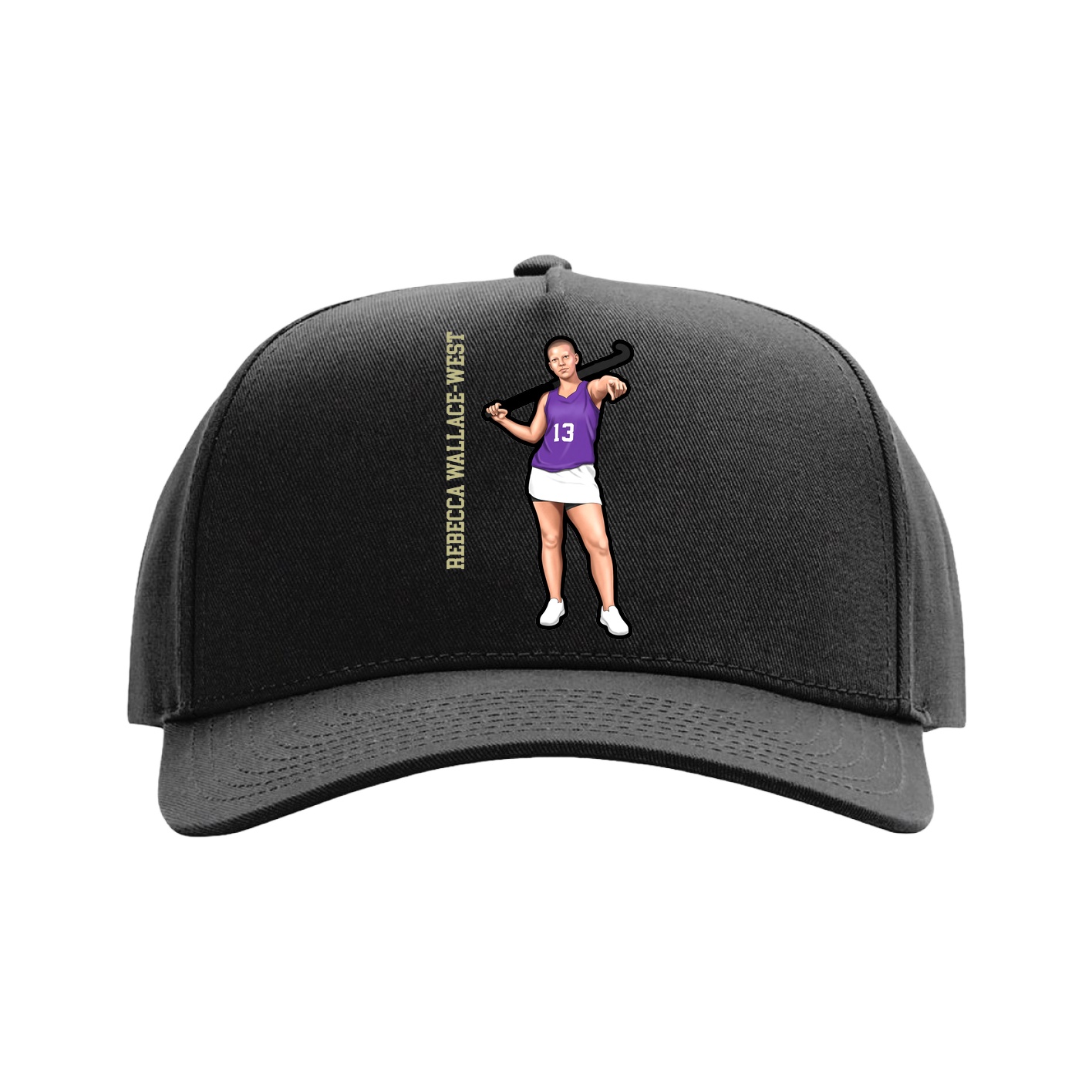 Full Fabric Five-Panel Champ Cap — Name Vertical in Black