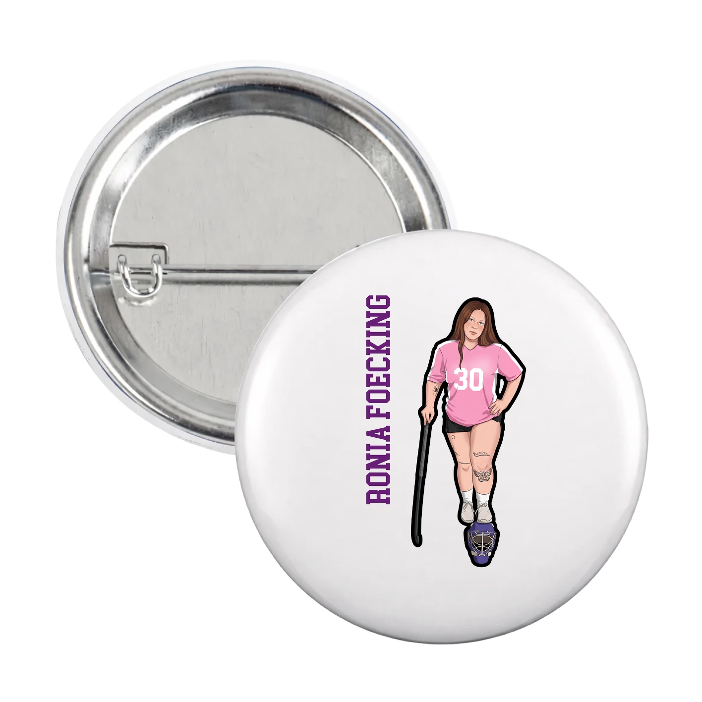 Game Day Button — Name Vertical in White