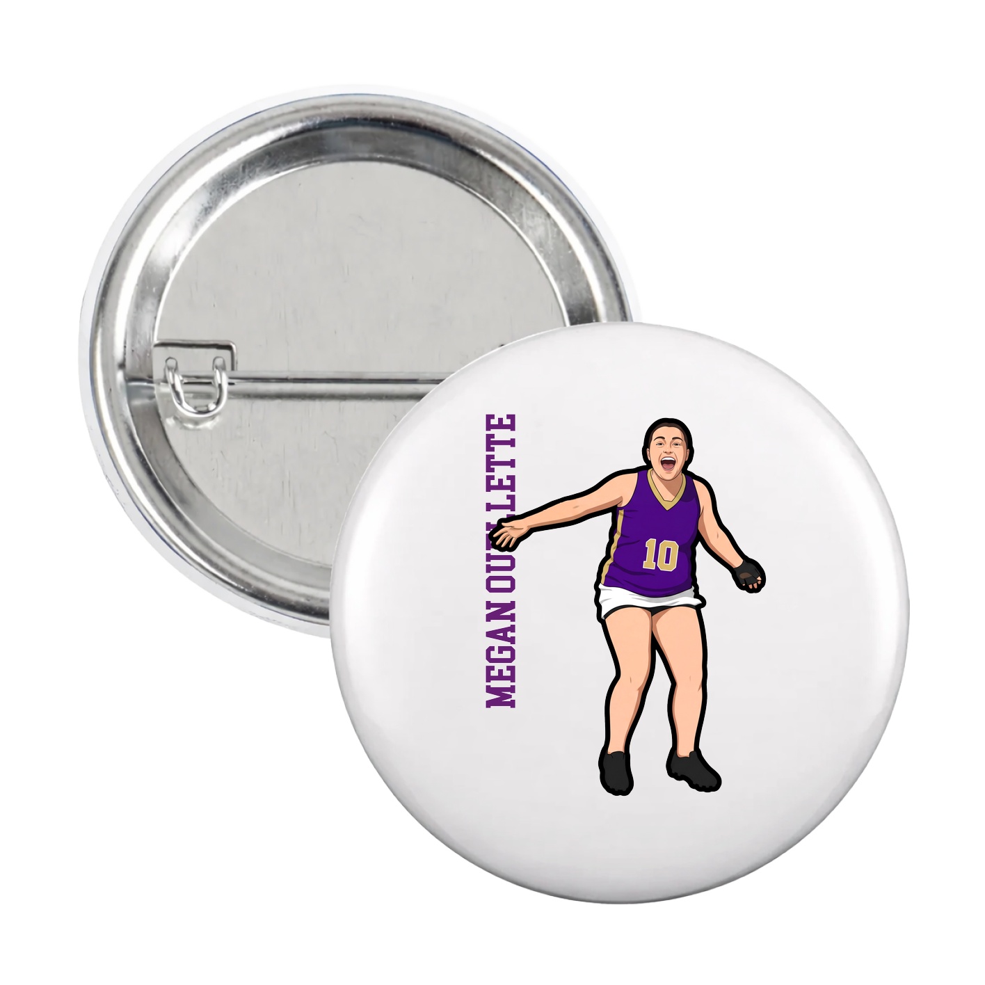 Game Day Button — Name Vertical in White