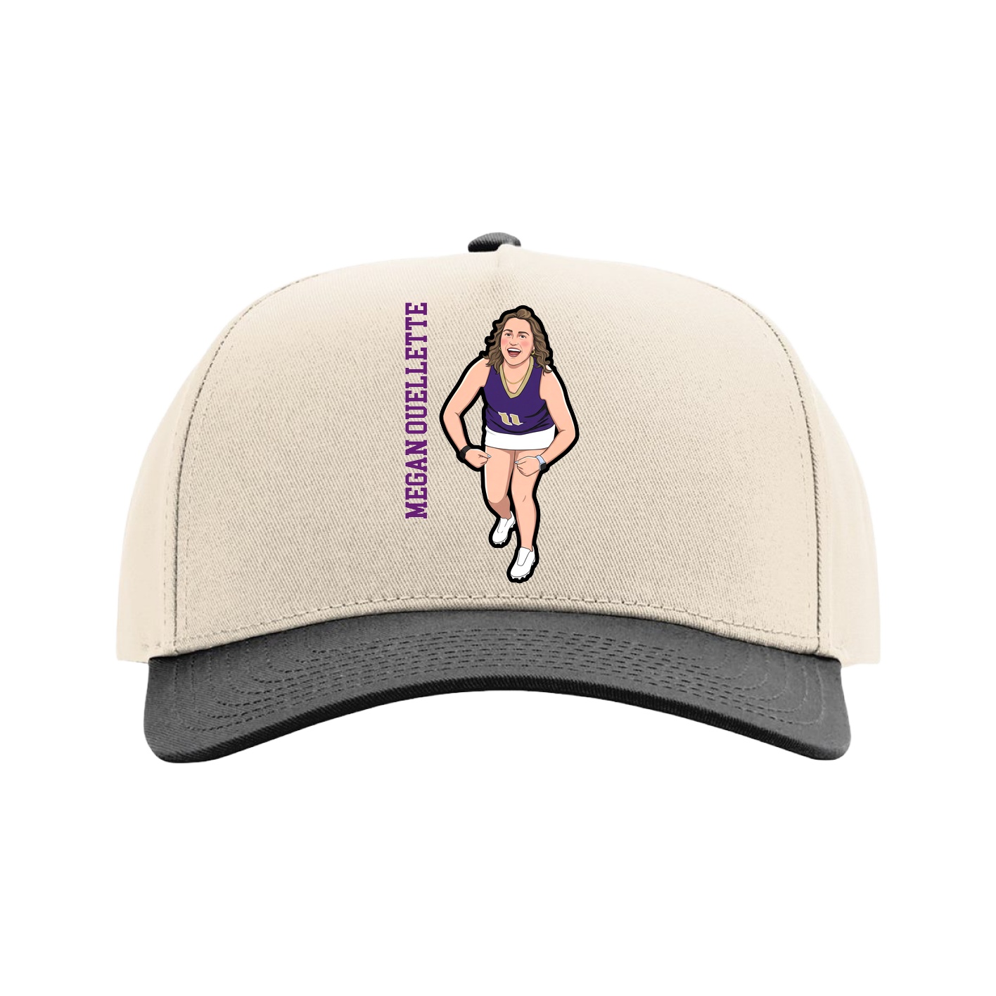 Full Fabric Five-Panel Champ Cap — Name Vertical in Cream/Black