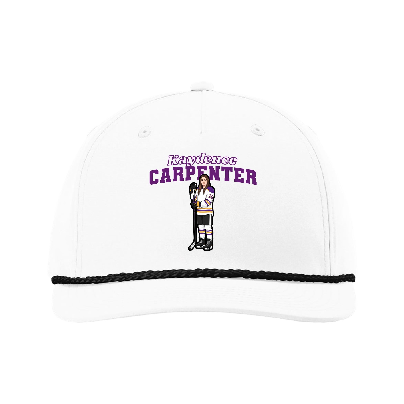 Five-Panel Classic Rope Cap — Name Arch in White