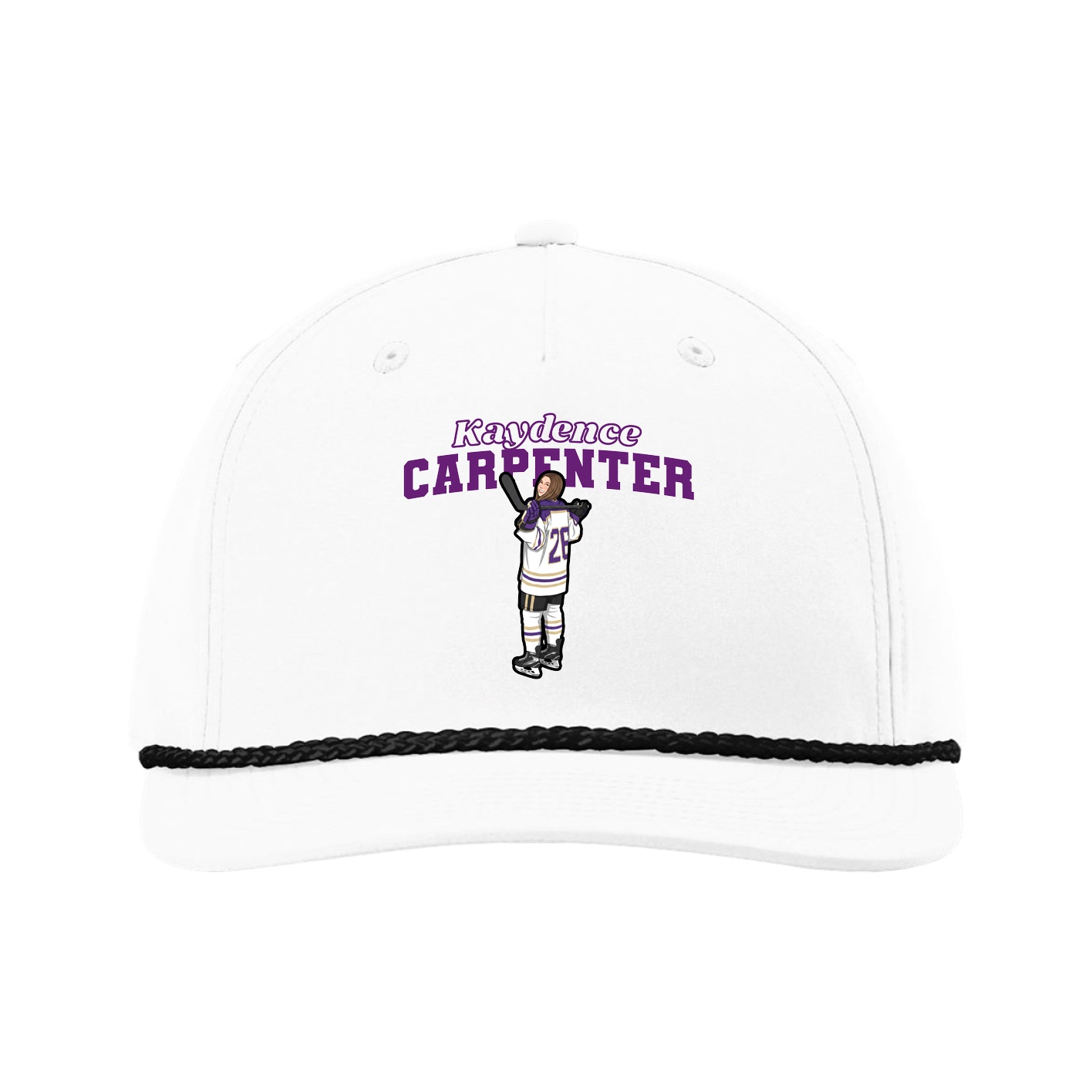 Five-Panel Classic Rope Cap — Name Arch in White