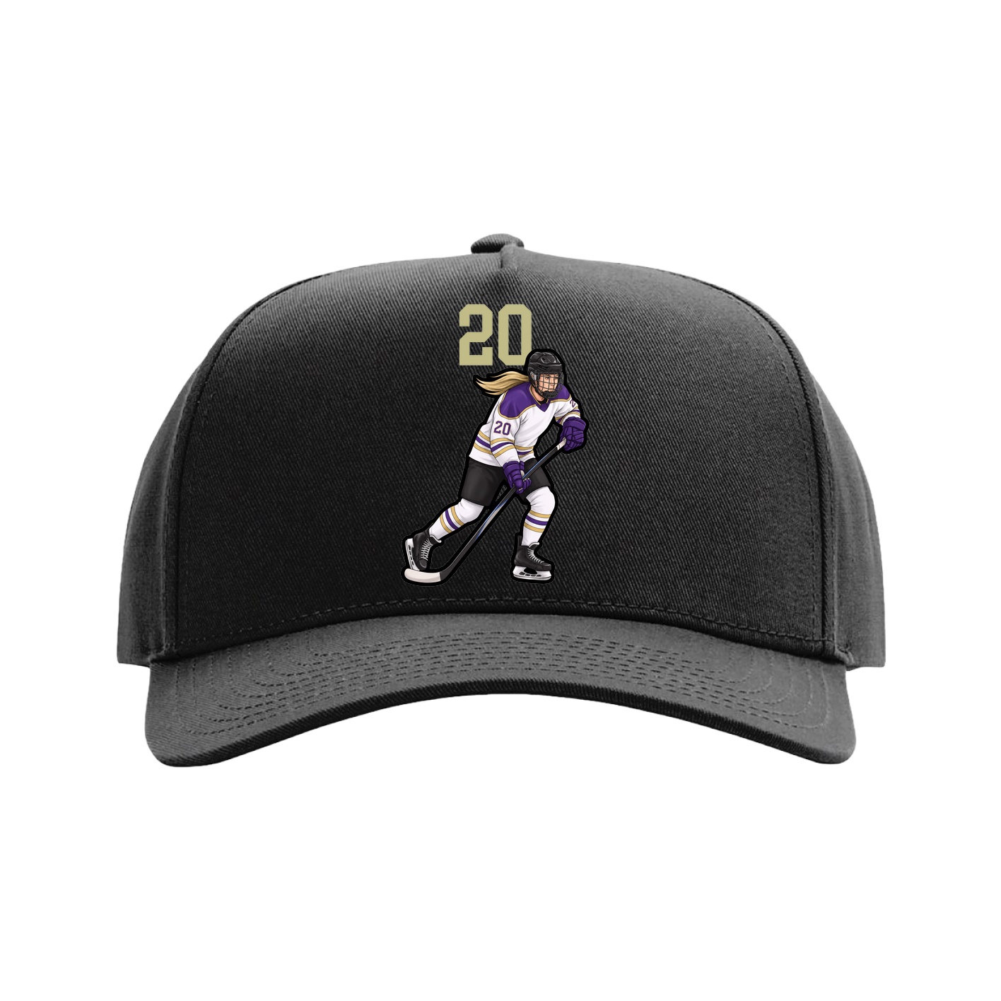Full Fabric Five-Panel Champ Cap — Number Top in Black