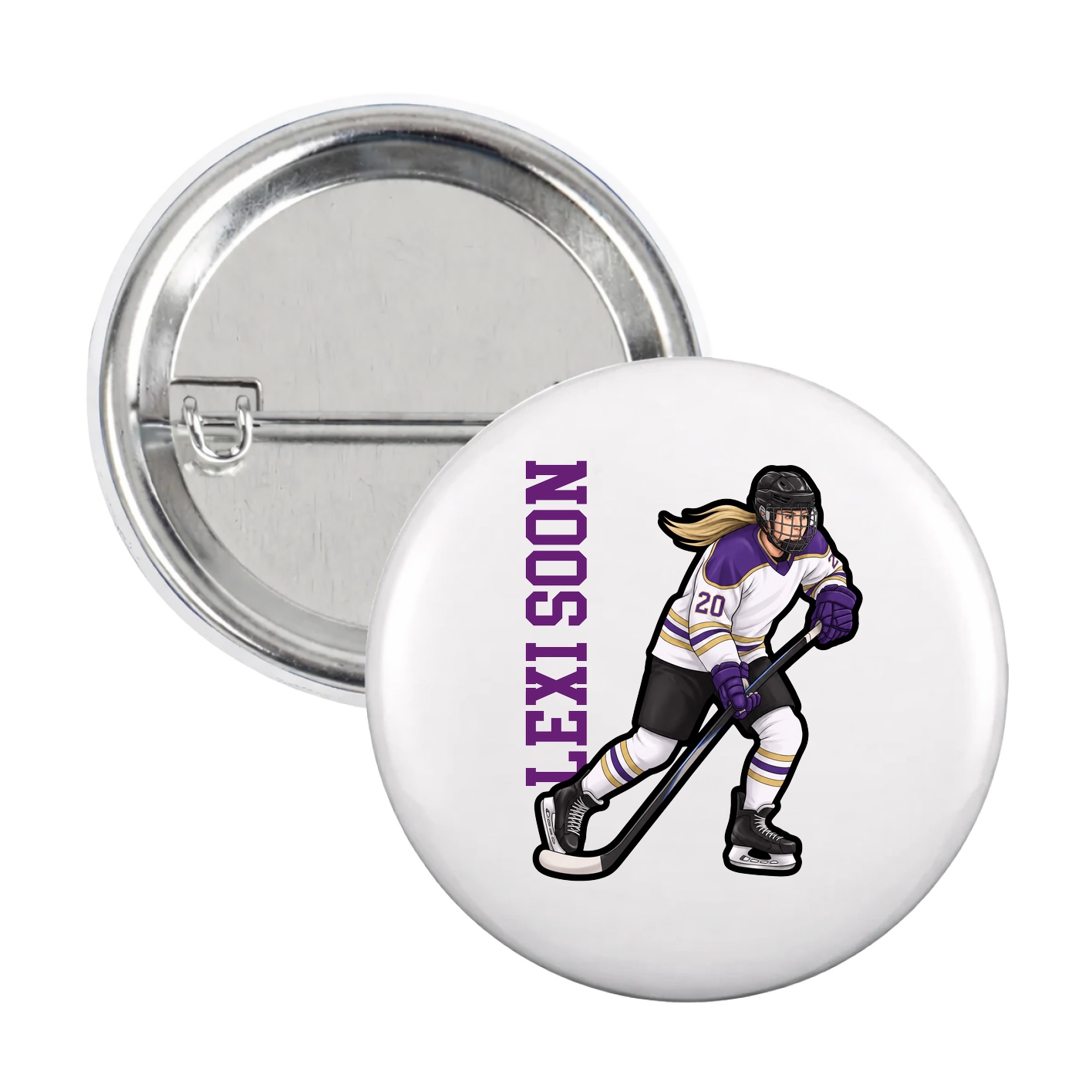 Game Day Button — Name Vertical in White