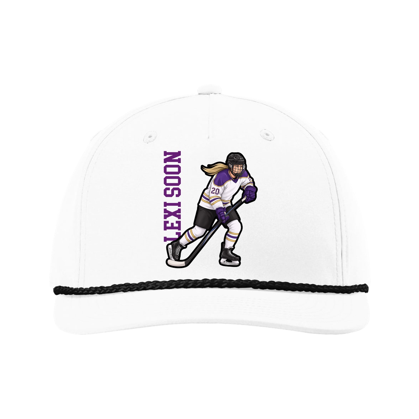Five-Panel Classic Rope Cap — Name Vertical in White