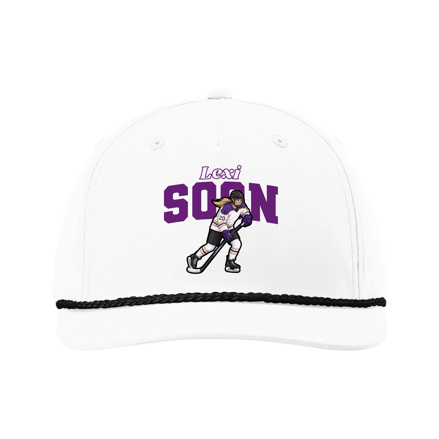 Five-Panel Classic Rope Cap — Name Arch in White