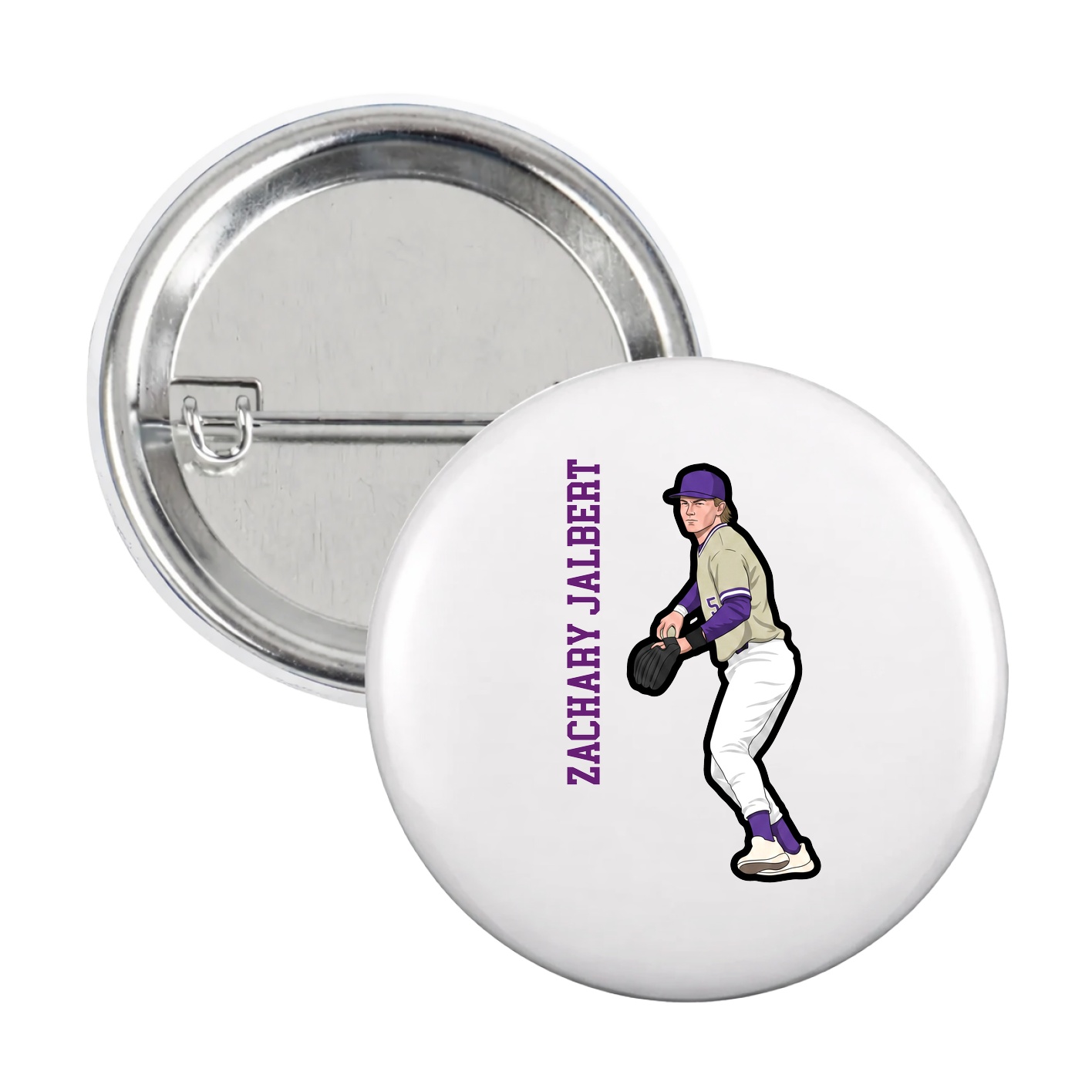Game Day Button — Name Vertical in White
