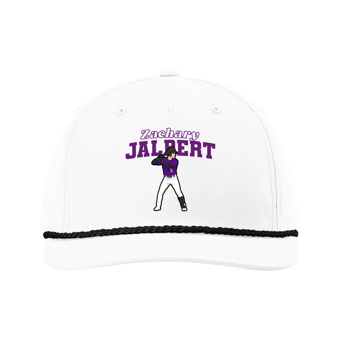 Five-Panel Classic Rope Cap — Name Arch in White