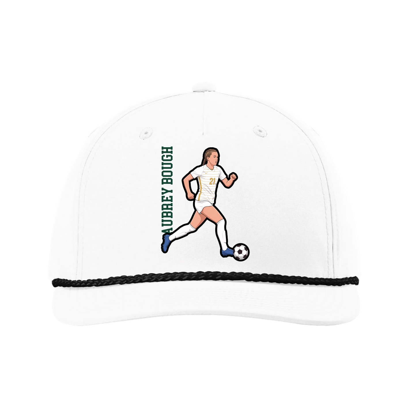Five-Panel Classic Rope Cap — Name Vertical in White
