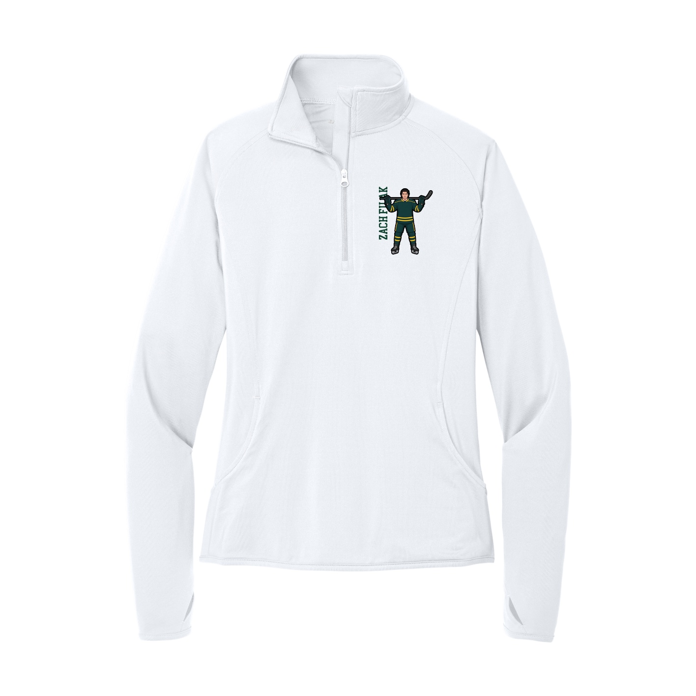 Women's Q-Zip Pullover — Name Vertical in White