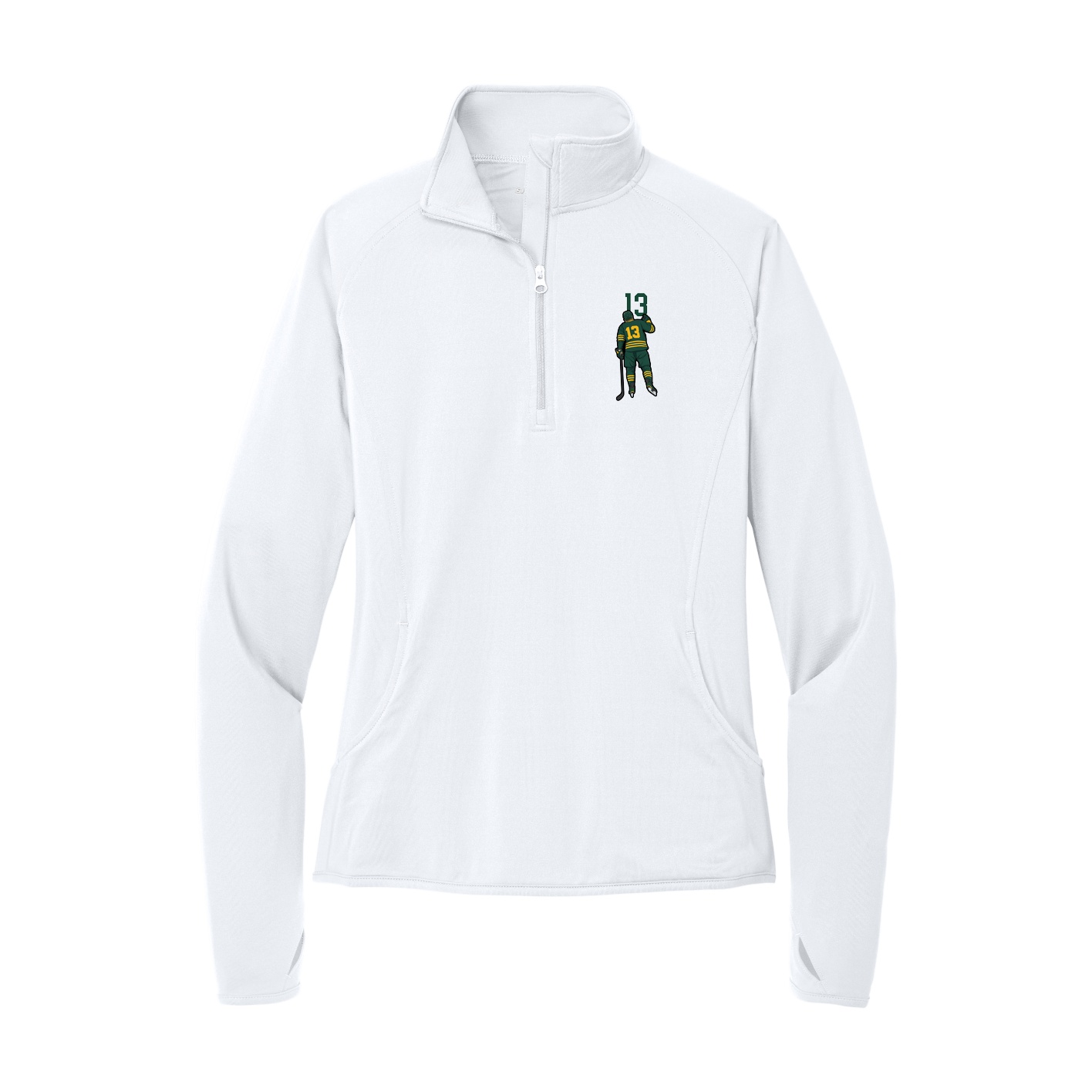 Women's Q-Zip Pullover — Number Top in White