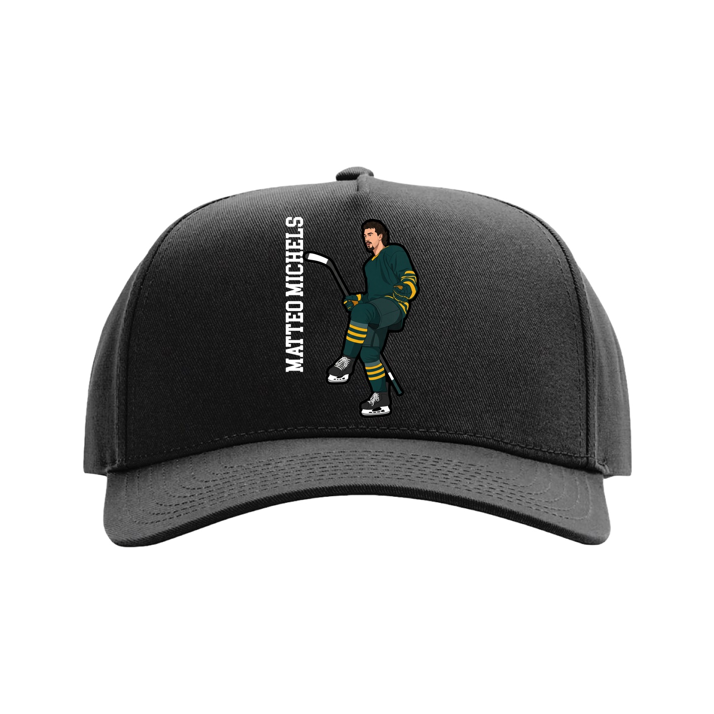 Full Fabric Five-Panel Champ Cap — Name Vertical in Black