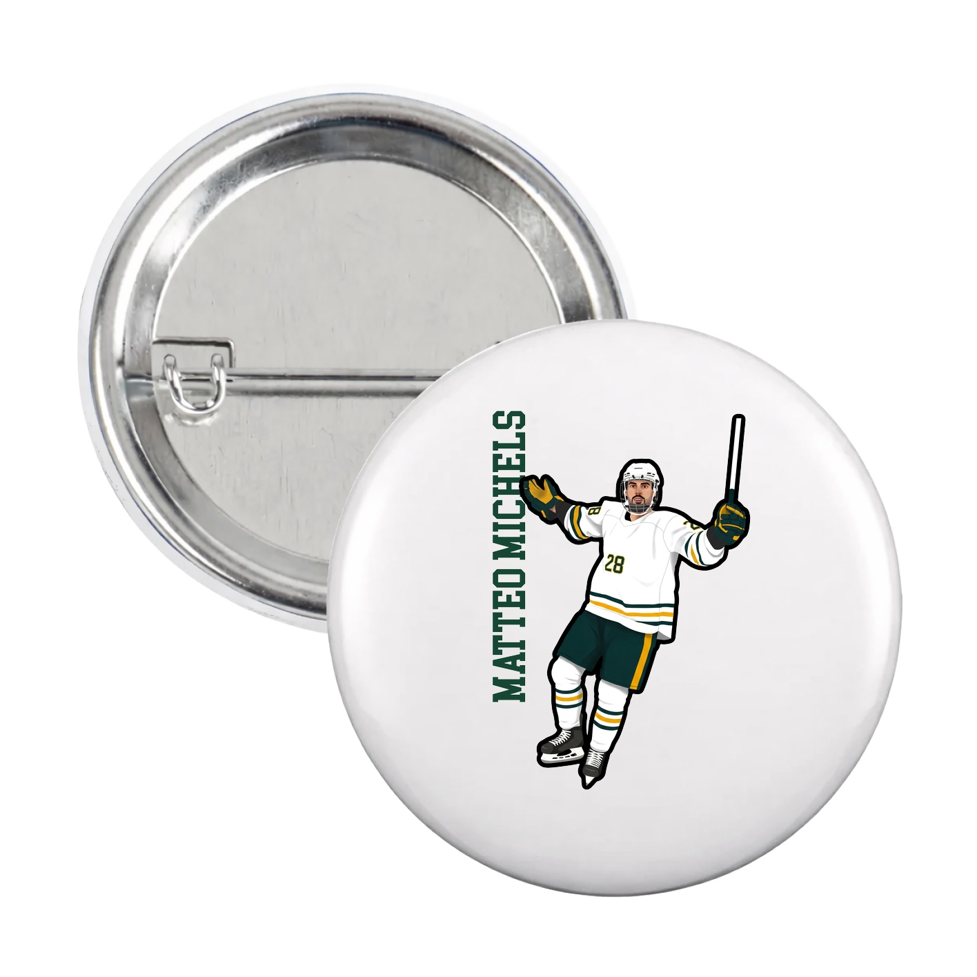 Game Day Button — Name Vertical in White
