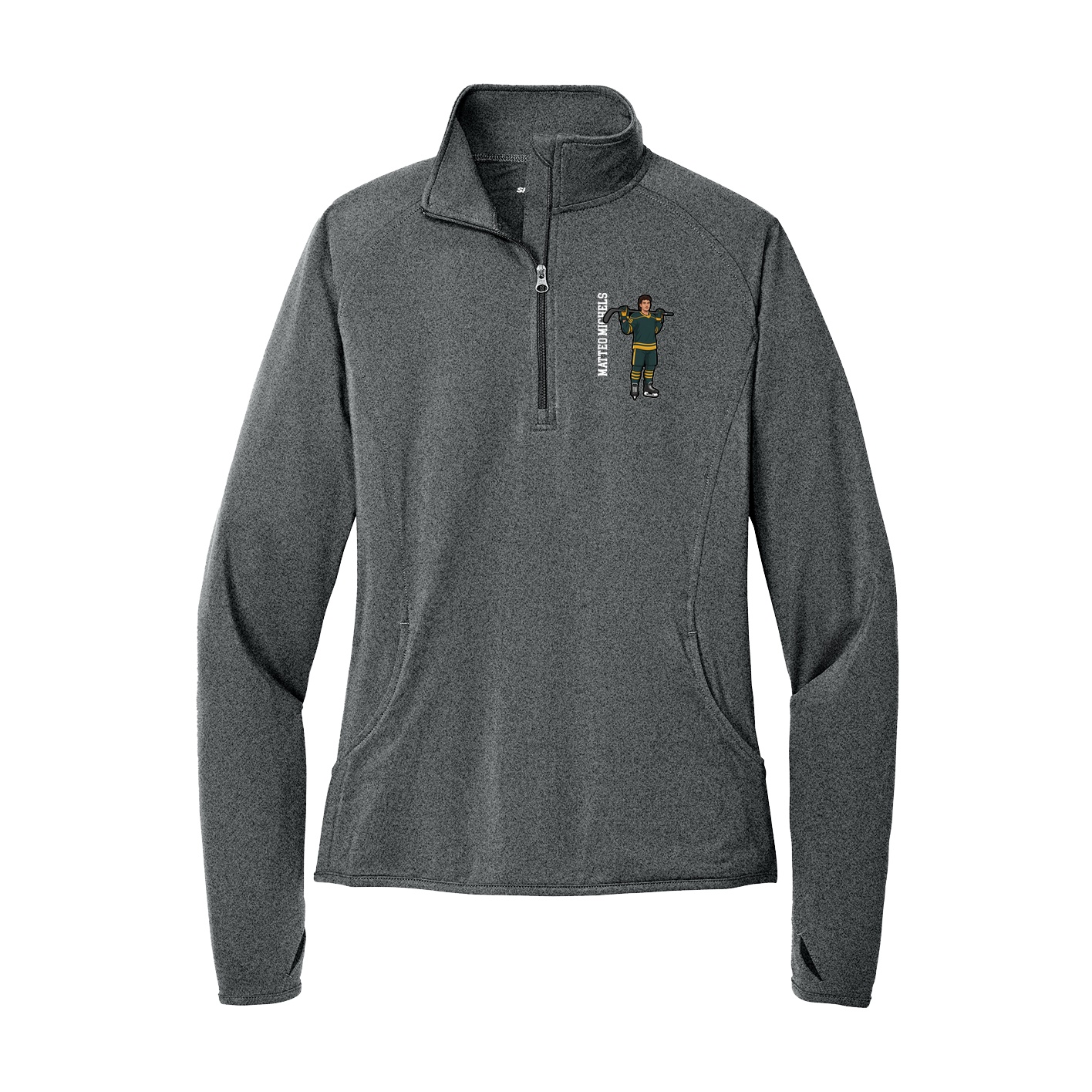 Women's Q-Zip Pullover — Name Vertical in Grey