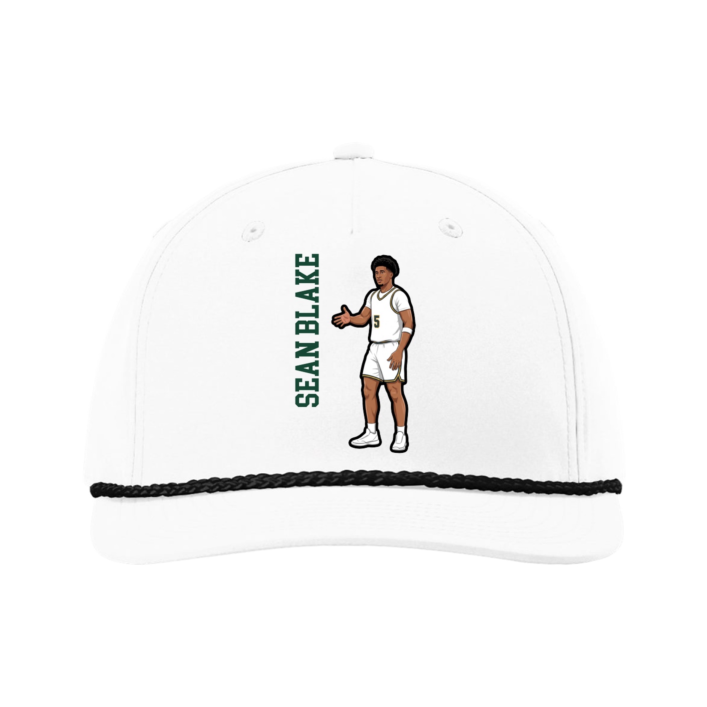 Five-Panel Classic Rope Cap — Name Vertical in White