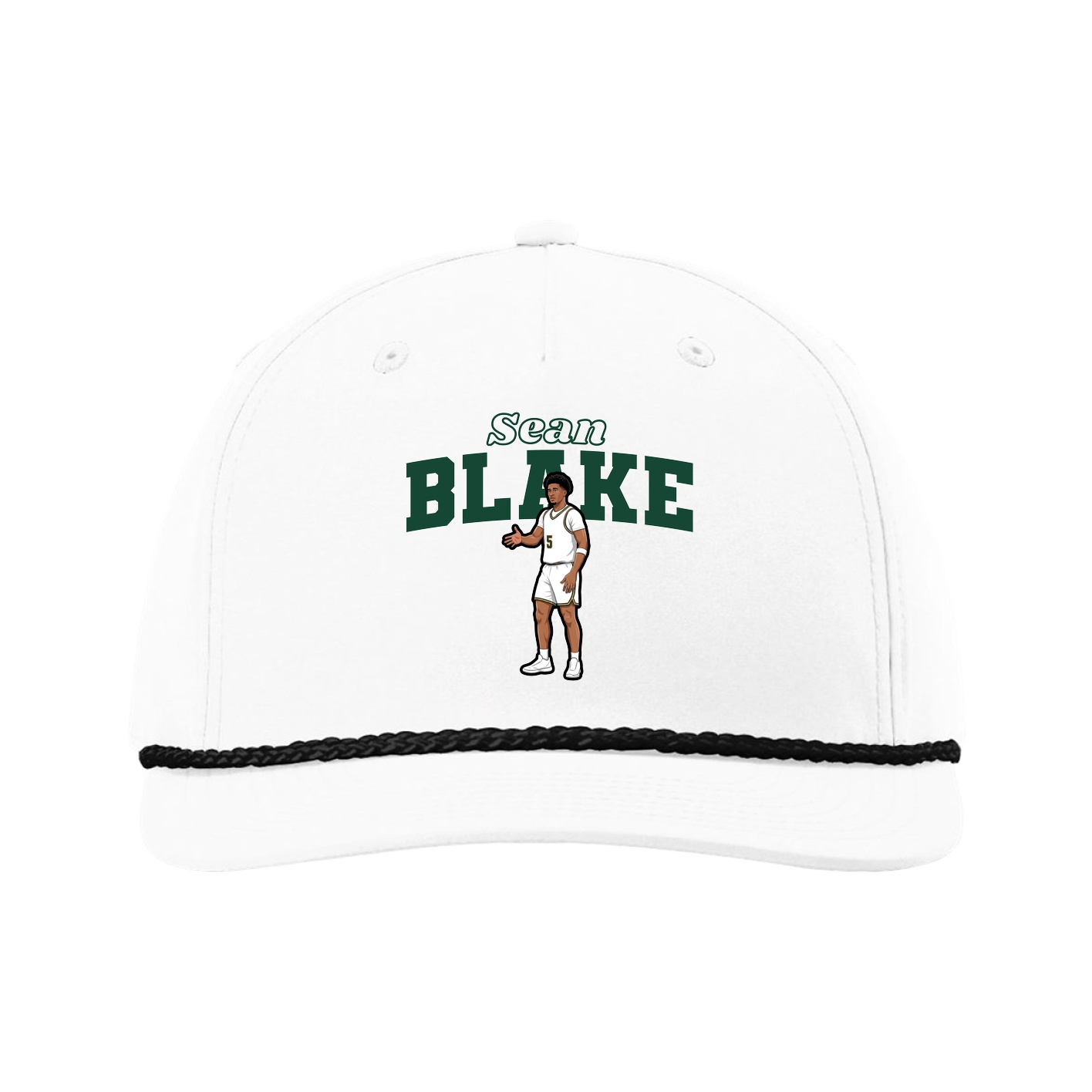Five-Panel Classic Rope Cap — Name Arch in White
