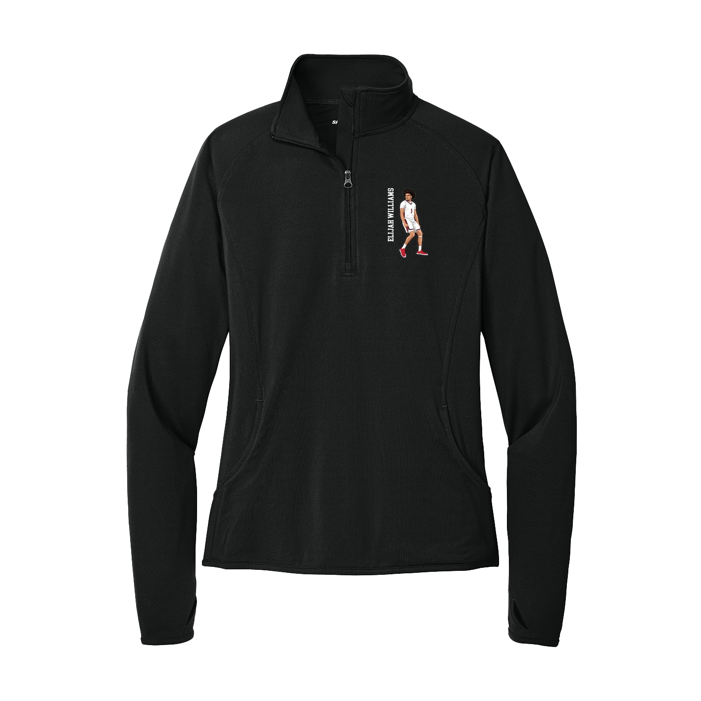 Women's Q-Zip Pullover — Name Vertical in Black