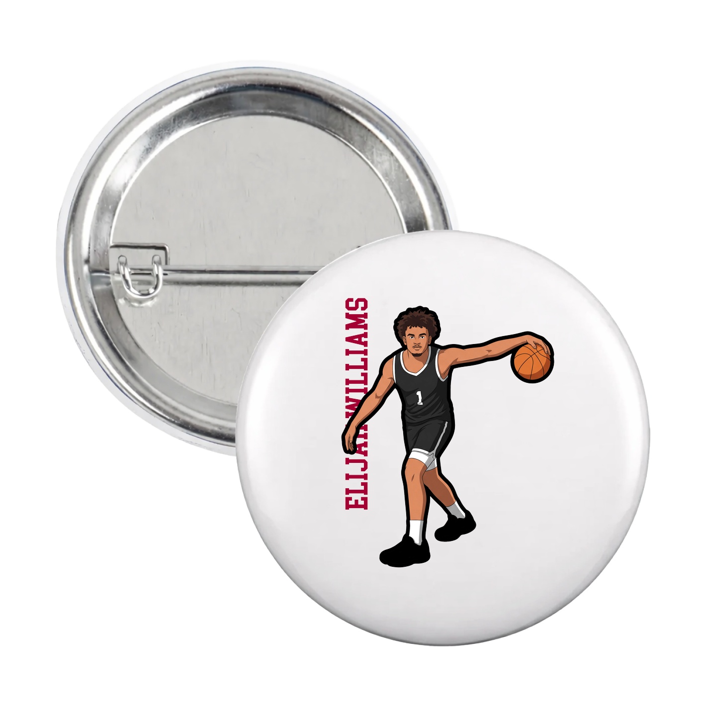 Game Day Button — Name Vertical in White