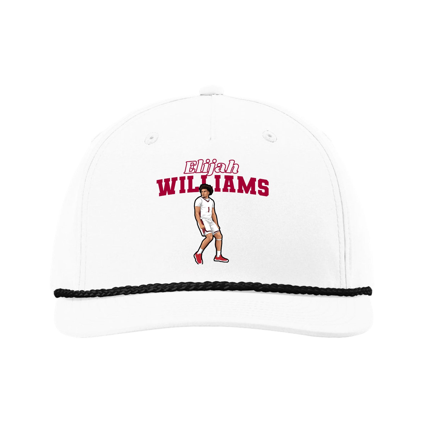 Five-Panel Classic Rope Cap — Name Arch in White