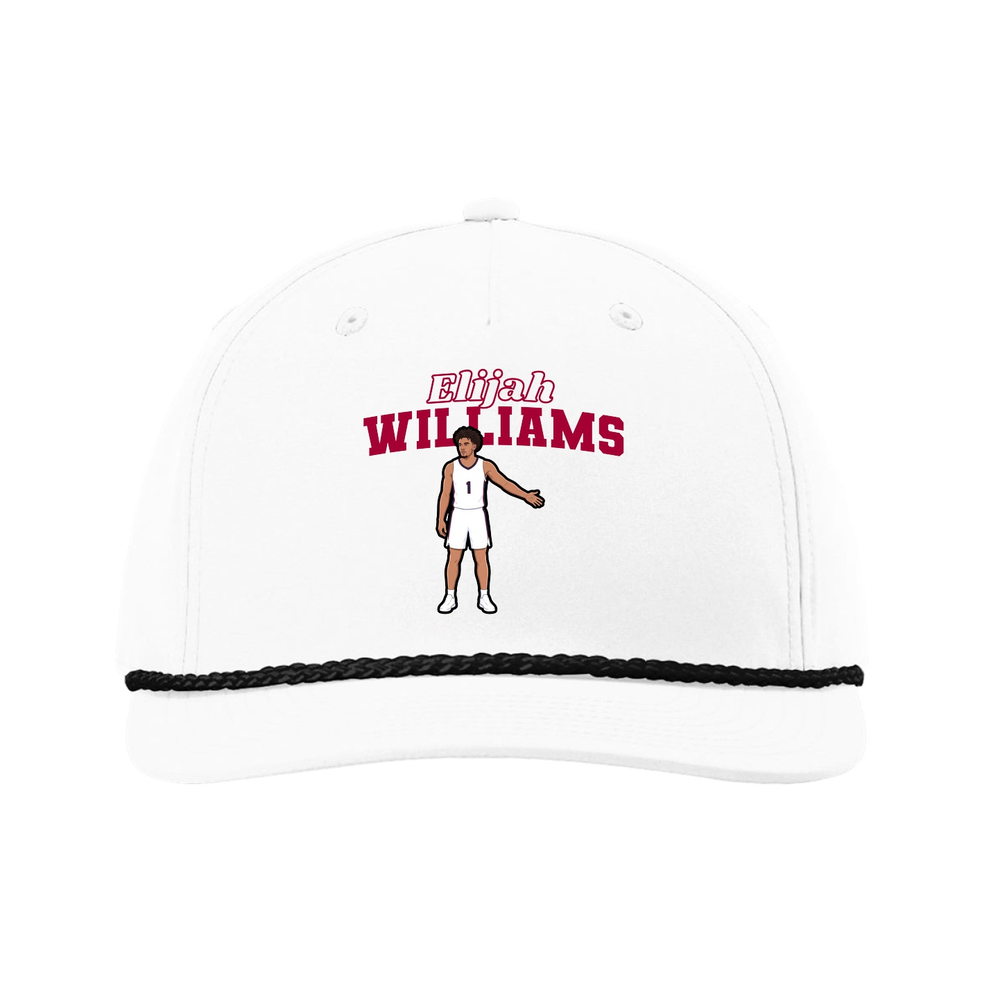 Five-Panel Classic Rope Cap — Name Arch in White