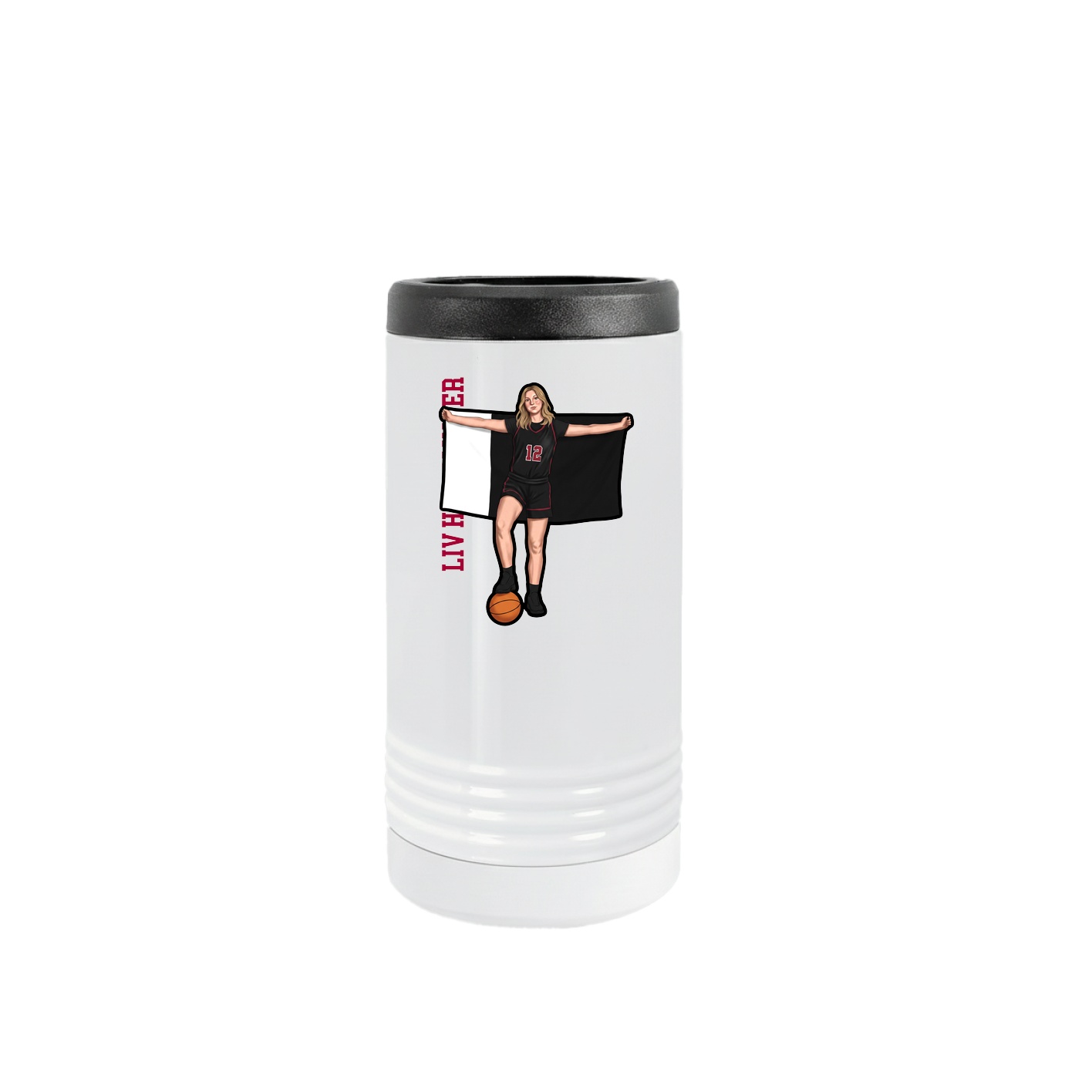 Slim Beverage Holder — Name Vertical in White