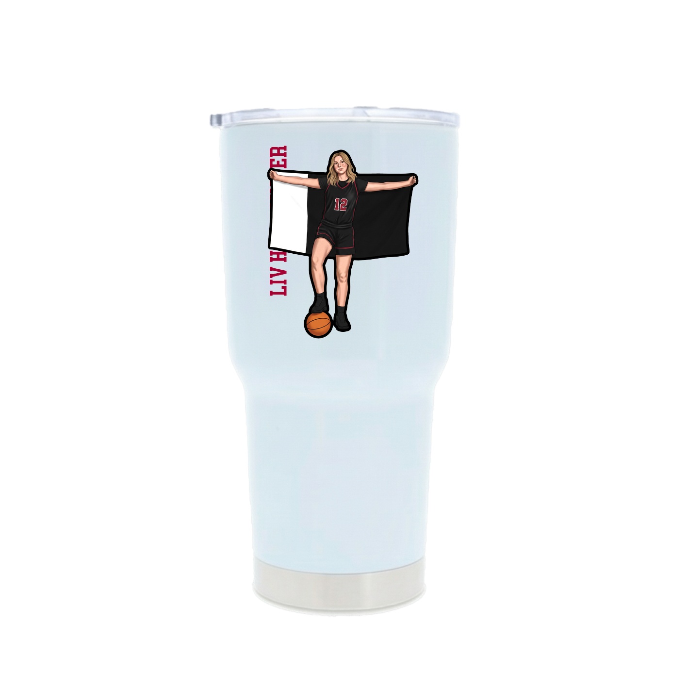30oz Stainless Steel Tumbler — Name Vertical in White