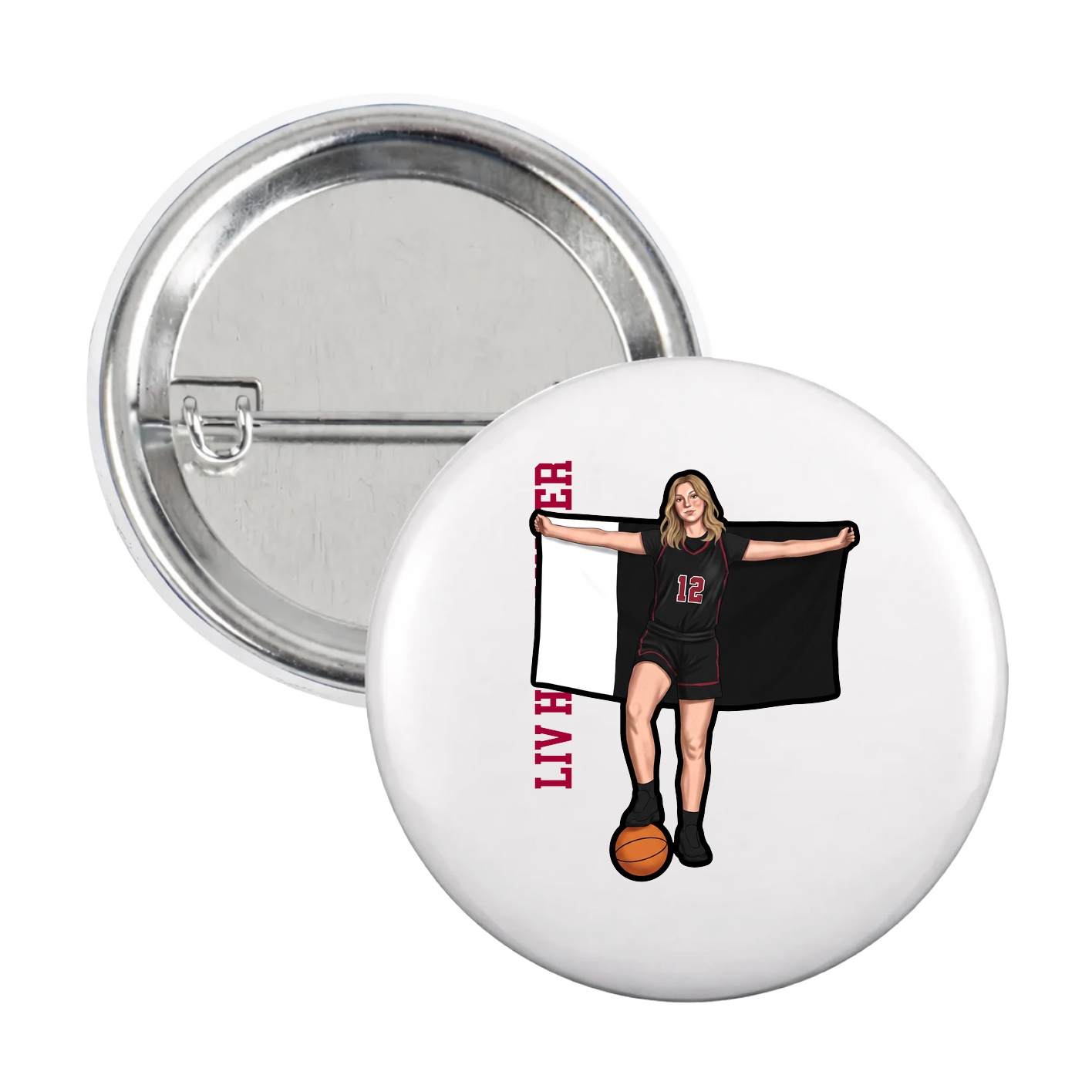 Game Day Button — Name Vertical in White