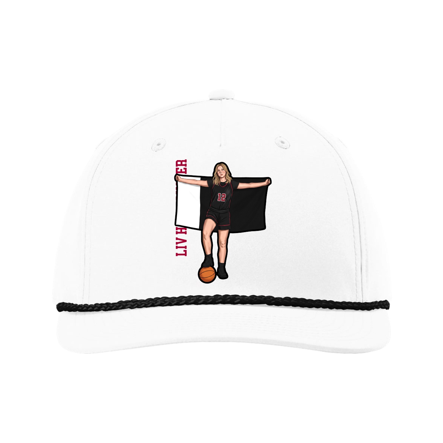 Five-Panel Classic Rope Cap — Name Vertical in White