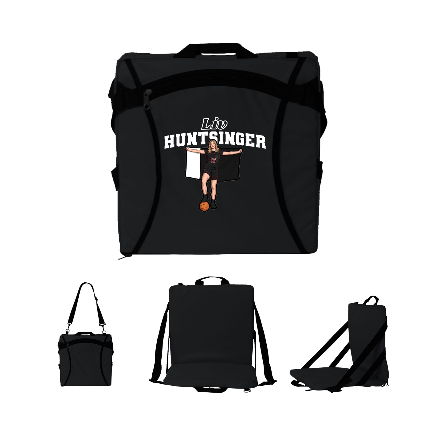 Folding Stadium Seat — Name Arch in Black