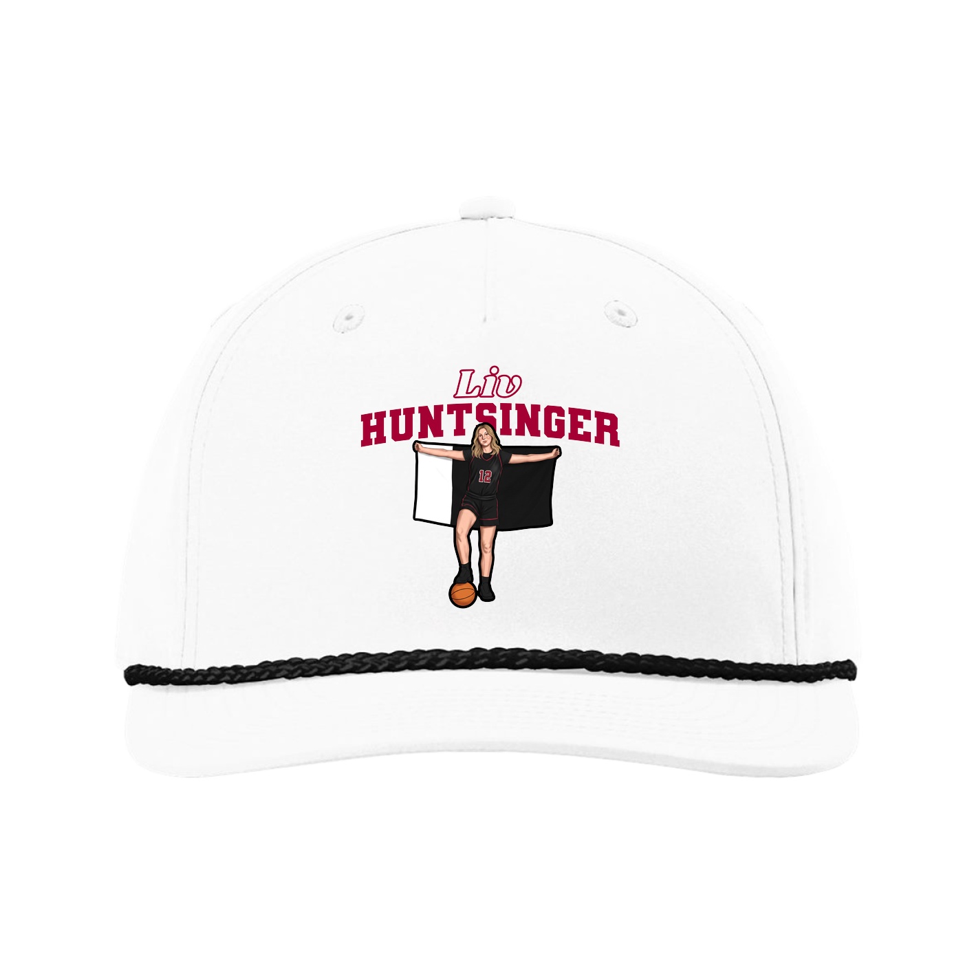 Five-Panel Classic Rope Cap — Name Arch in White