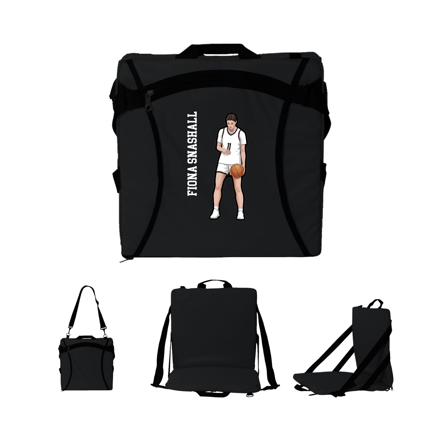 Folding Stadium Seat — Name Vertical in Black