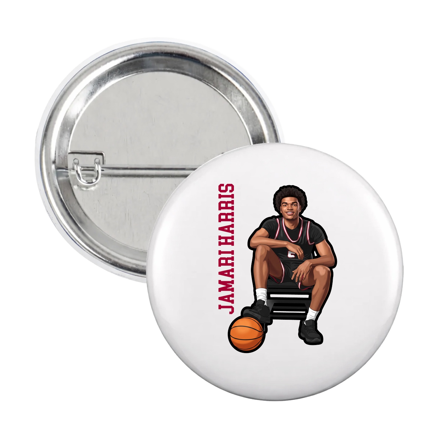 Game Day Button — Name Vertical in White