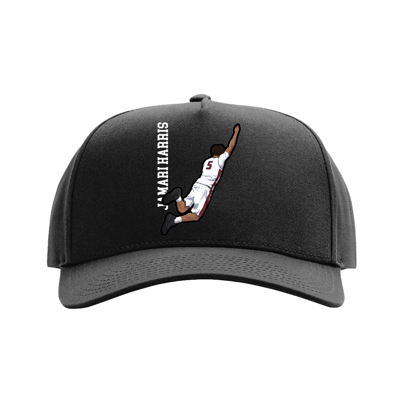 Full Fabric Five-Panel Champ Cap — Name Vertical in Black