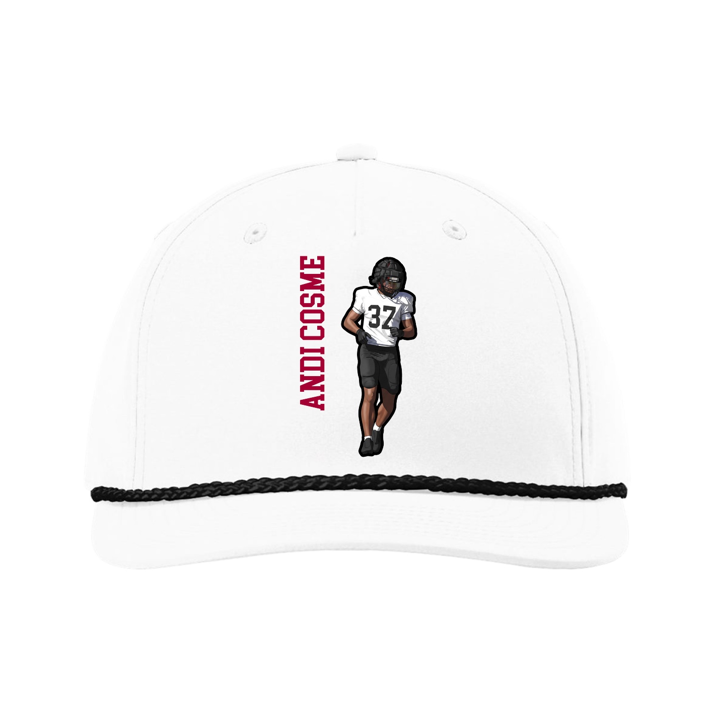 Five-Panel Classic Rope Cap — Name Vertical in White