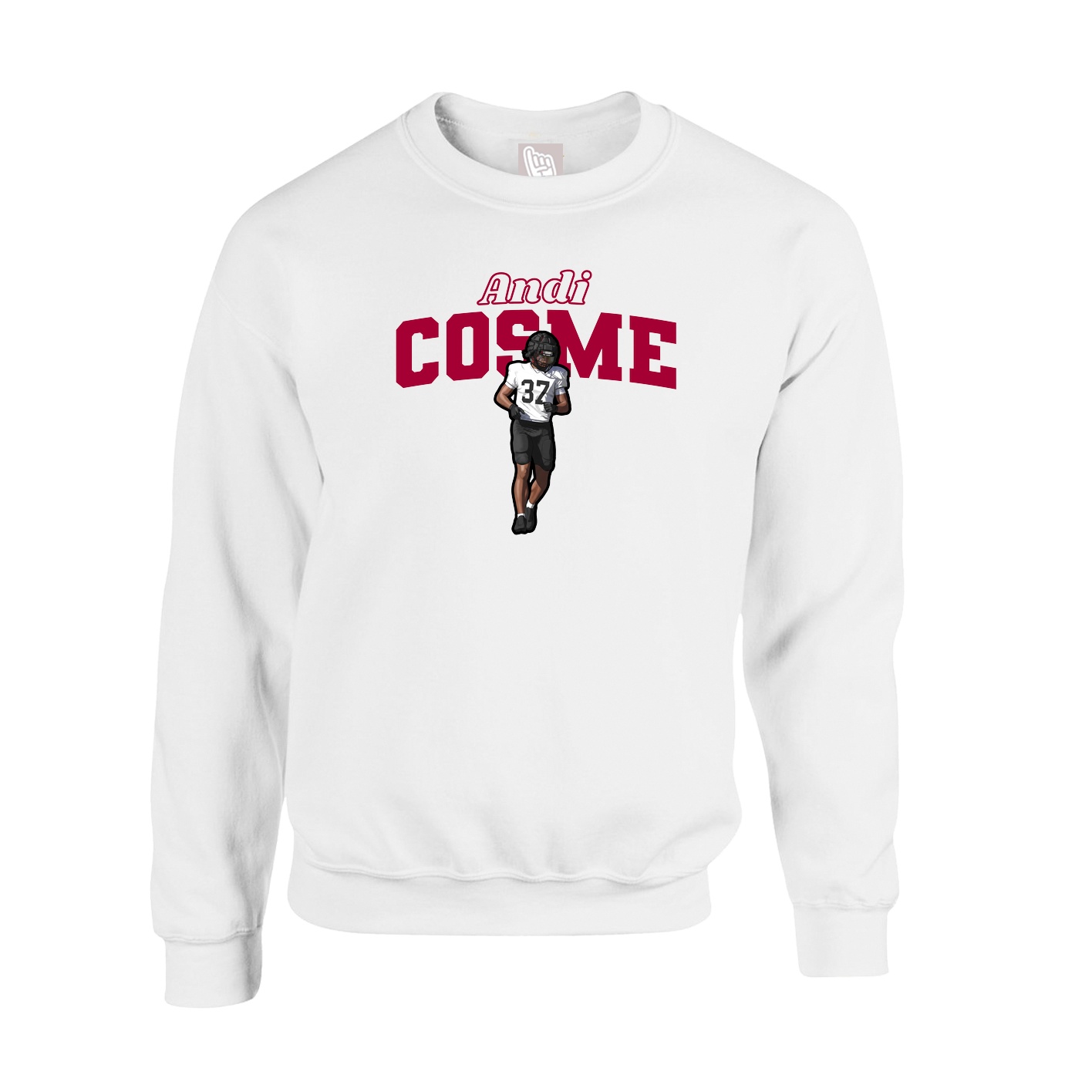 Fleece Crew — Name Arch in White