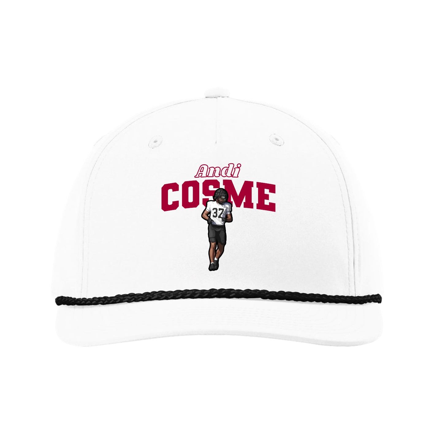 Five-Panel Classic Rope Cap — Name Arch in White