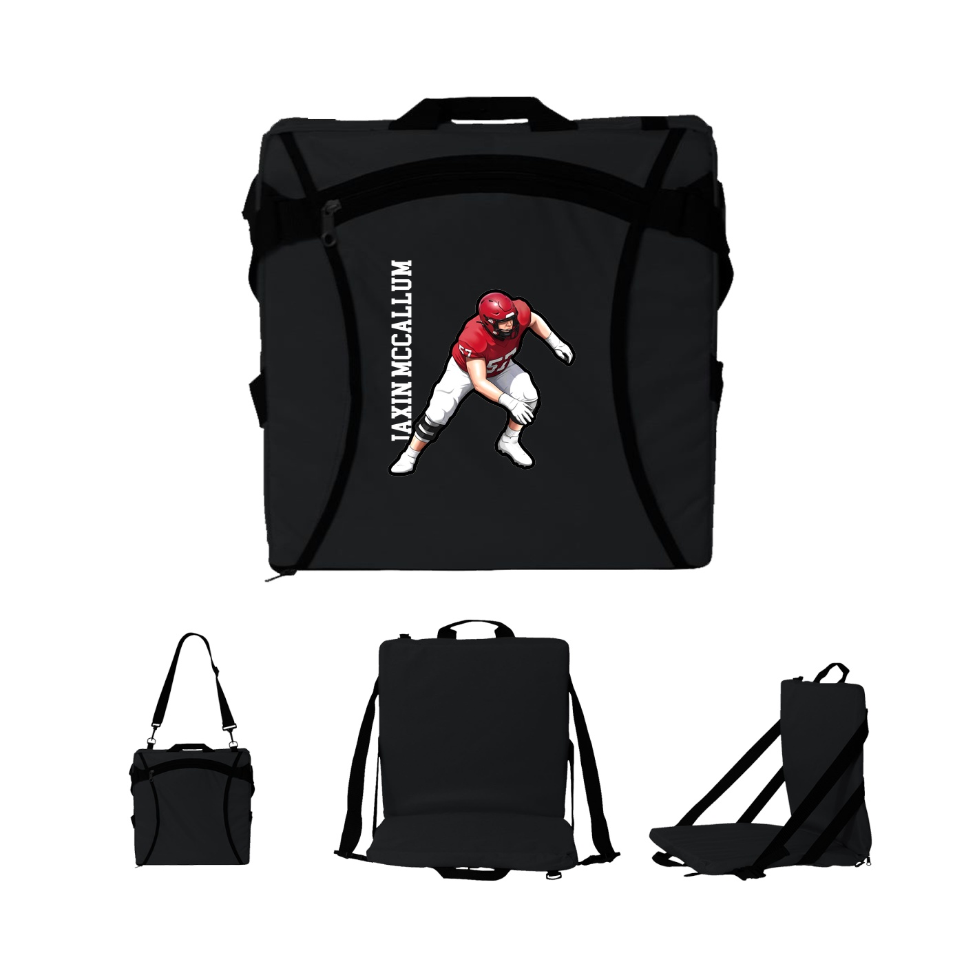 Folding Stadium Seat — Name Vertical in Black