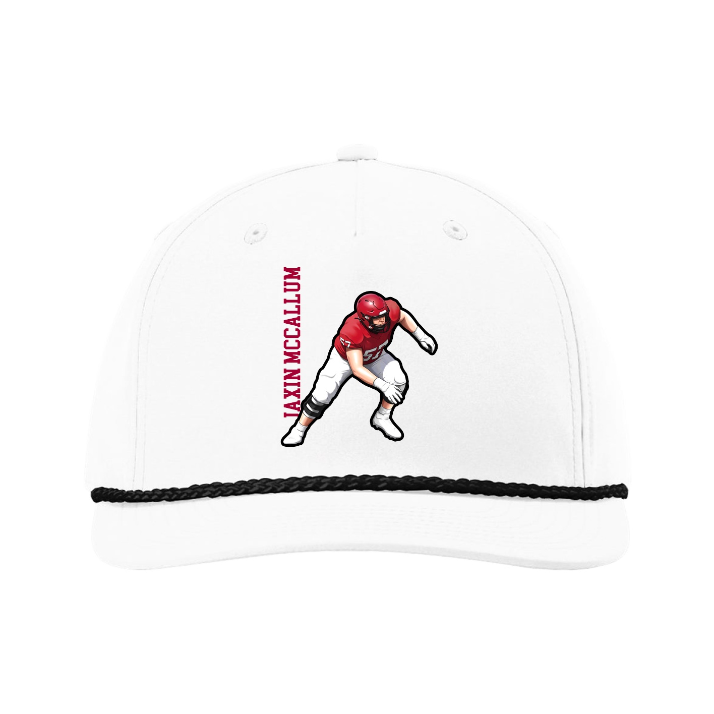 Five-Panel Classic Rope Cap — Name Vertical in White
