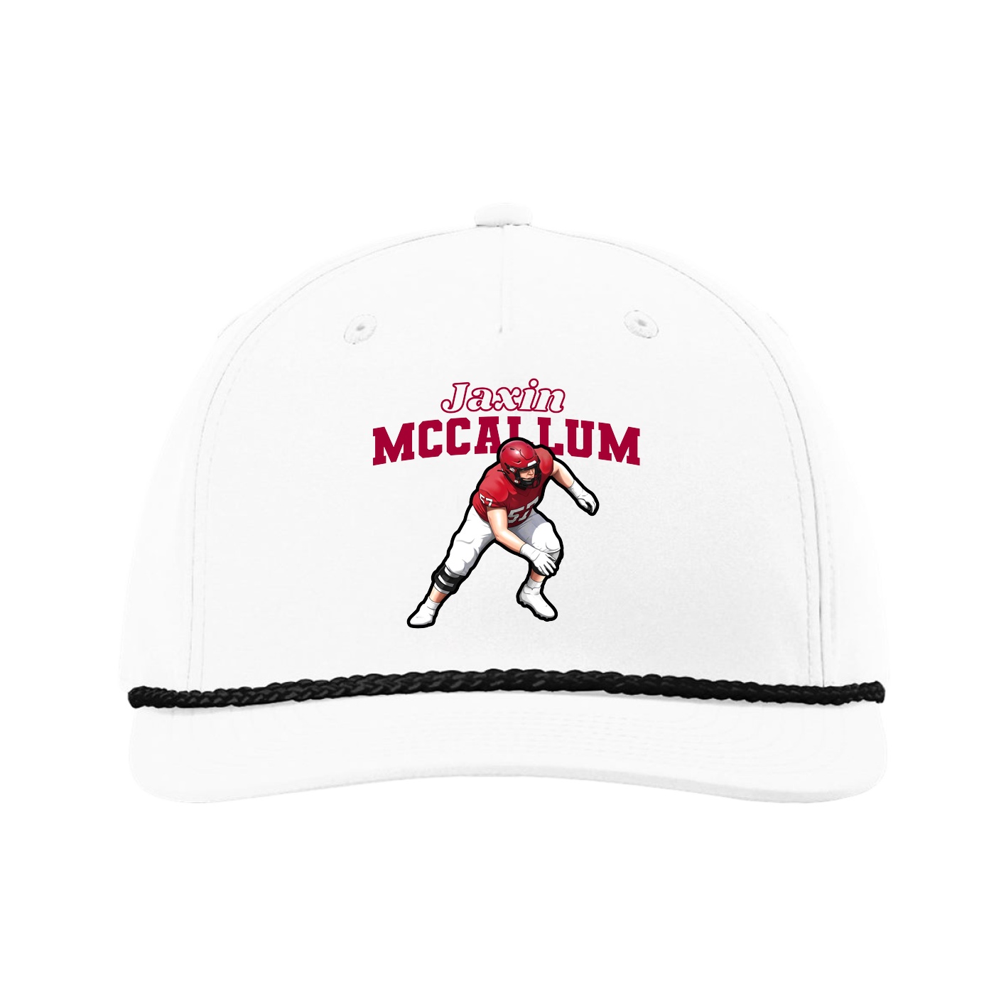 Five-Panel Classic Rope Cap — Name Arch in White