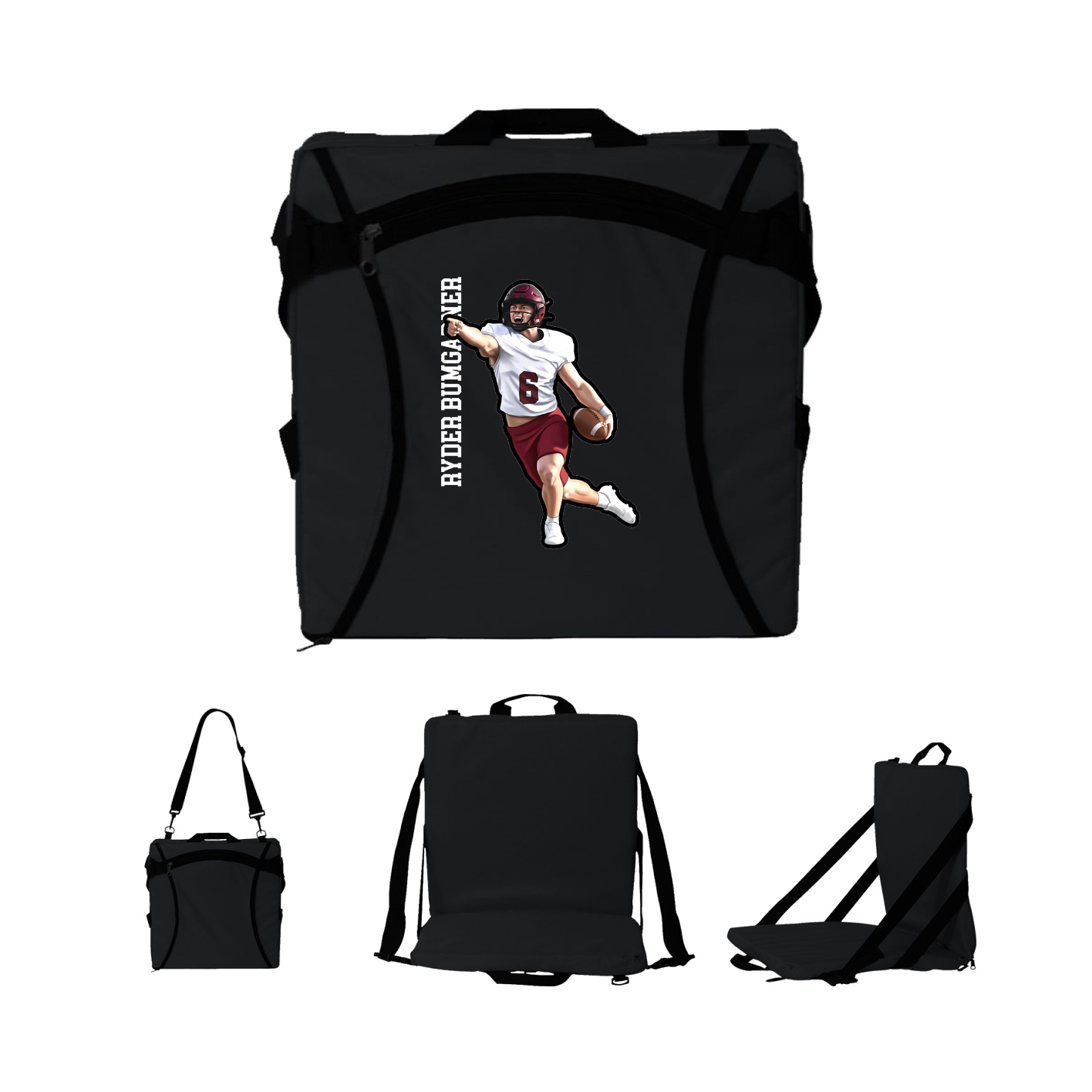 Folding Stadium Seat — Name Vertical in Black