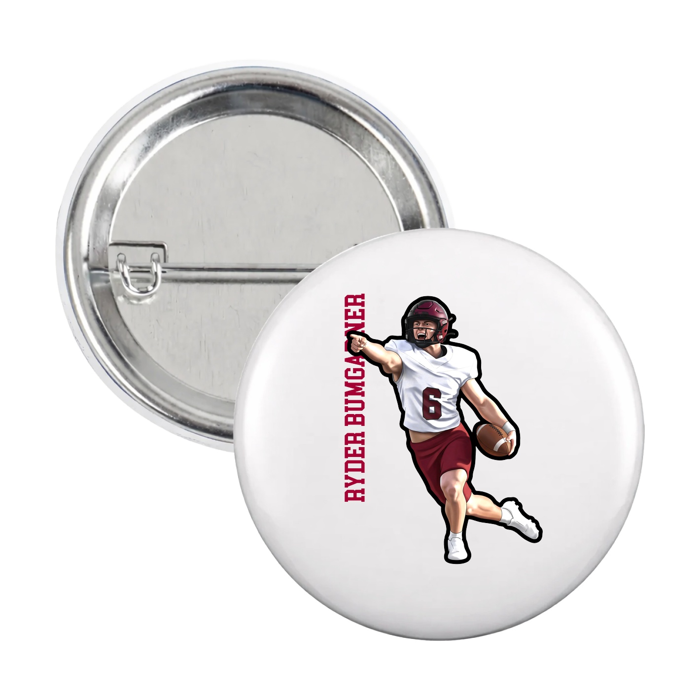 Game Day Button — Name Vertical in White